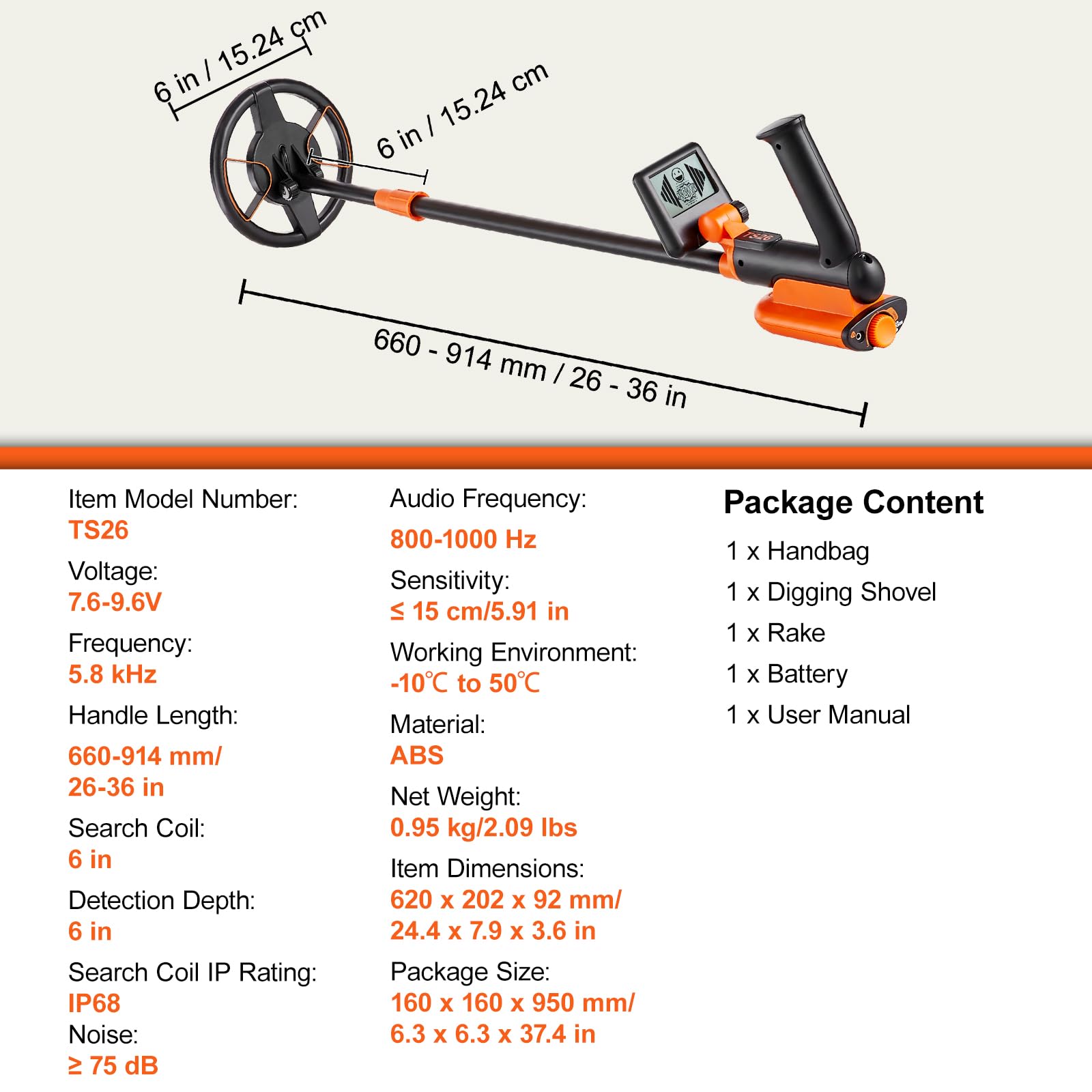 VEVOR Metal Detector for Kids, 6 Inch Waterproof Search Coil with LCD Display, Adjustable 26''-36'' Gold Detector, Lightweight Carbon Fiber Stem for Junior & Youth Detecting Gold Coin Treasure - Image 8