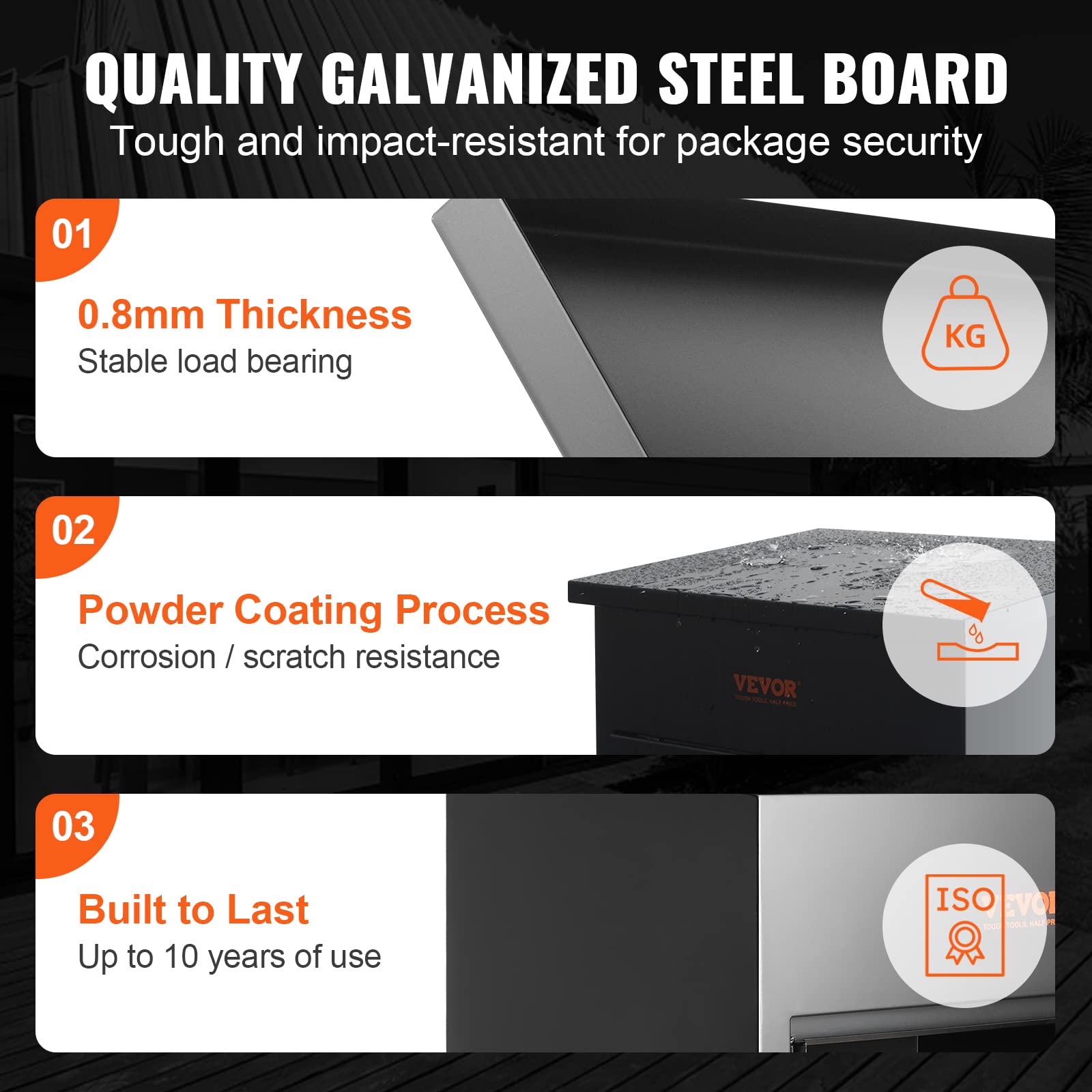 VEVOR Package Delivery Boxes for Outside, Extra Large Mailbox with Coded Lock, Galvanized Steel Wall Mounted Mailboxes 17.3"x13.8"x22.8", Anti-Theft Baffle, IPX3 Waterproof for Porch, Curbside - Image 3