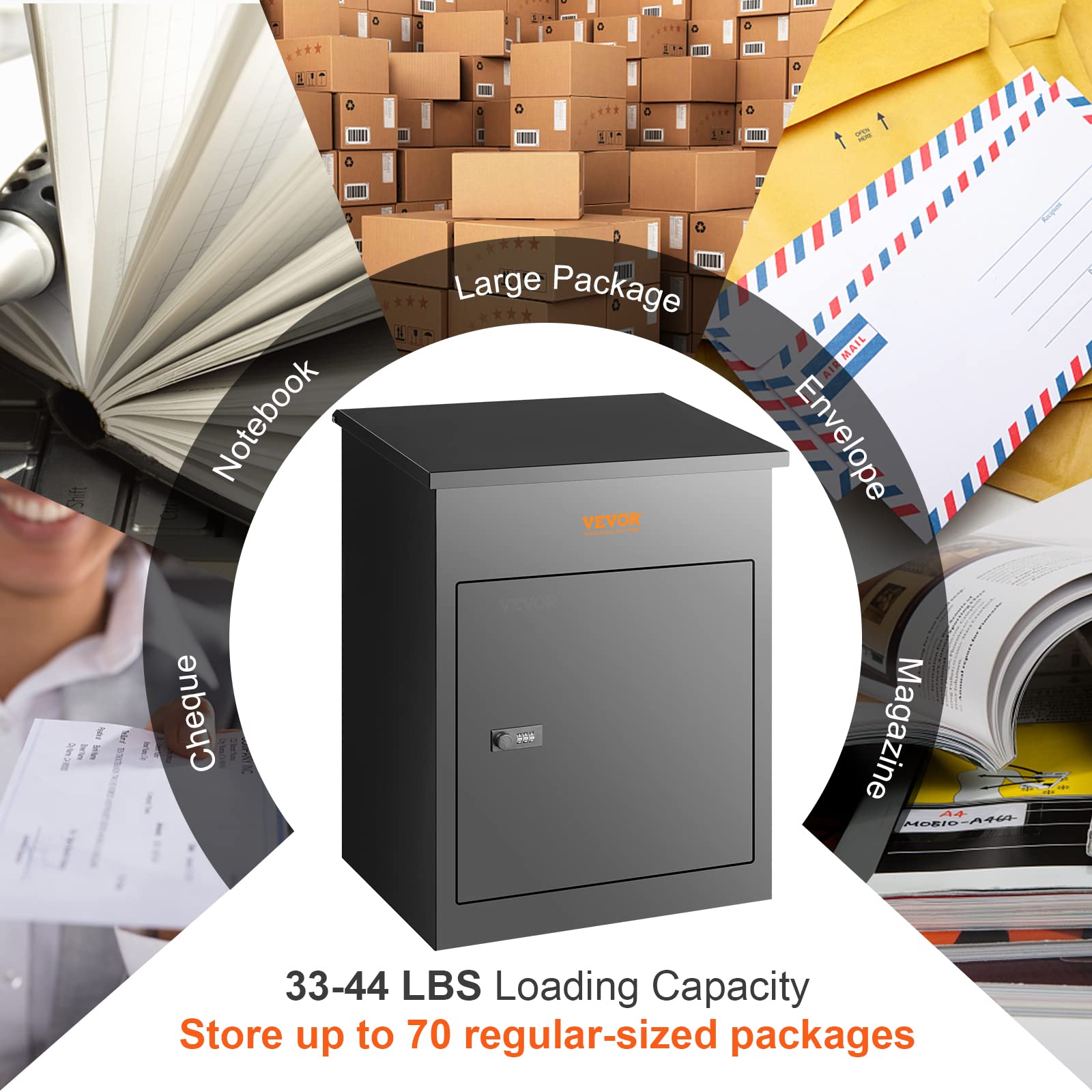 VEVOR Package Delivery Boxes for Outside, Extra Large Mailbox with Coded Lock, Galvanized Steel Wall Mounted Mailboxes 17.3"x13.8"x22.8", Anti-Theft Baffle, IPX3 Waterproof for Porch, Curbside - Image 5