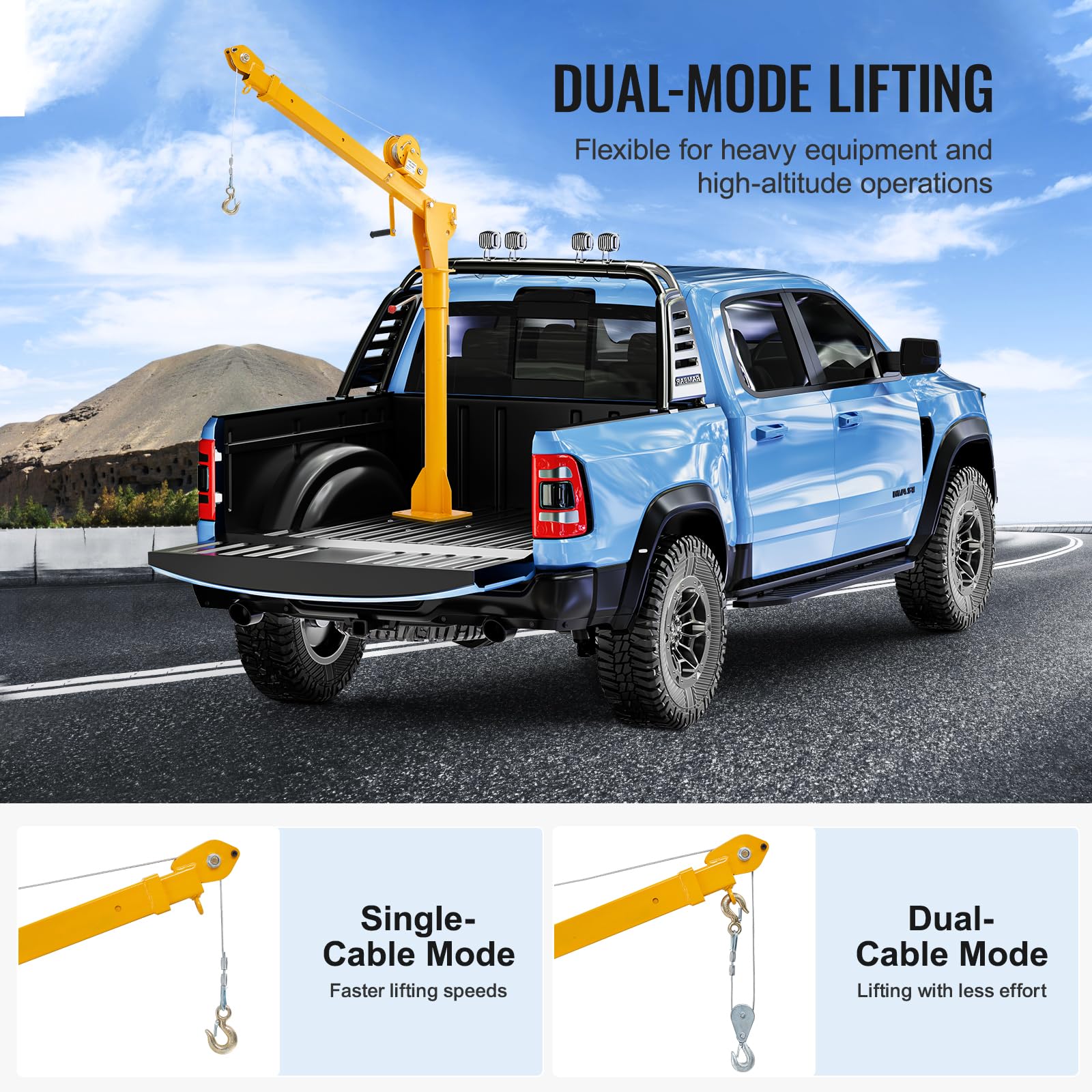VEVOR Pickup Truck Crane with 1100 lbs Manual Winch, Folding Truck-Mounted Bed Crane, Steel Pickup Truck Jib Crane Hoist 360° Swivel for Lifting Goods in Construction, Factory - Image 3
