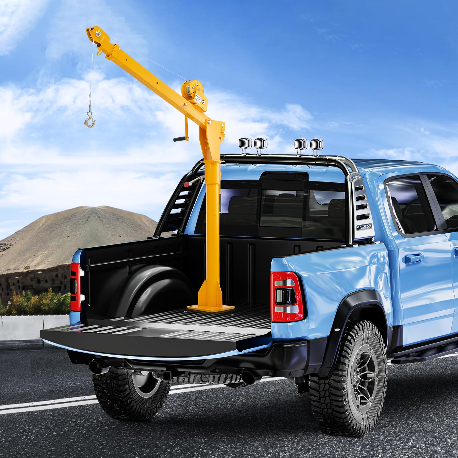 VEVOR Pickup Truck Crane with 1100 lbs Manual Winch, Folding Truck-Mounted Bed Crane, Steel Pickup Truck Jib Crane Hoist 360° Swivel for Lifting Goods in Construction, Factory - Image 8