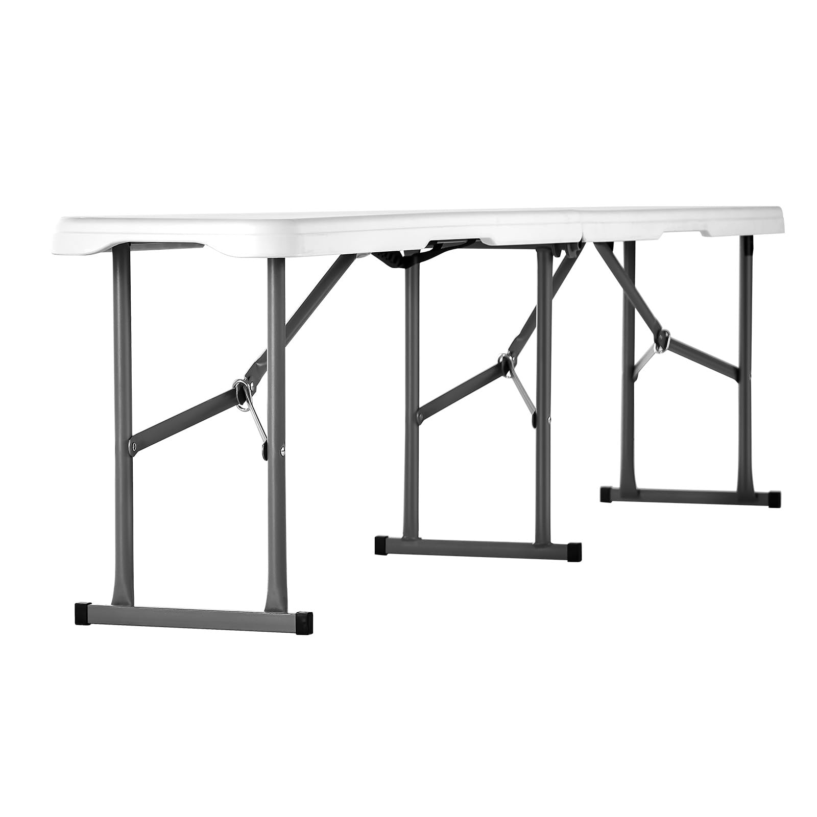 VEVOR Plastic Folding Bench, 6ft Portable Folding Bench, Smooth High Density Polyethylene Waterproof Outdoor Bench, Picnic Camping Table with Handle for Garden Soccer Playtime, White (1 Pack) - Image 6