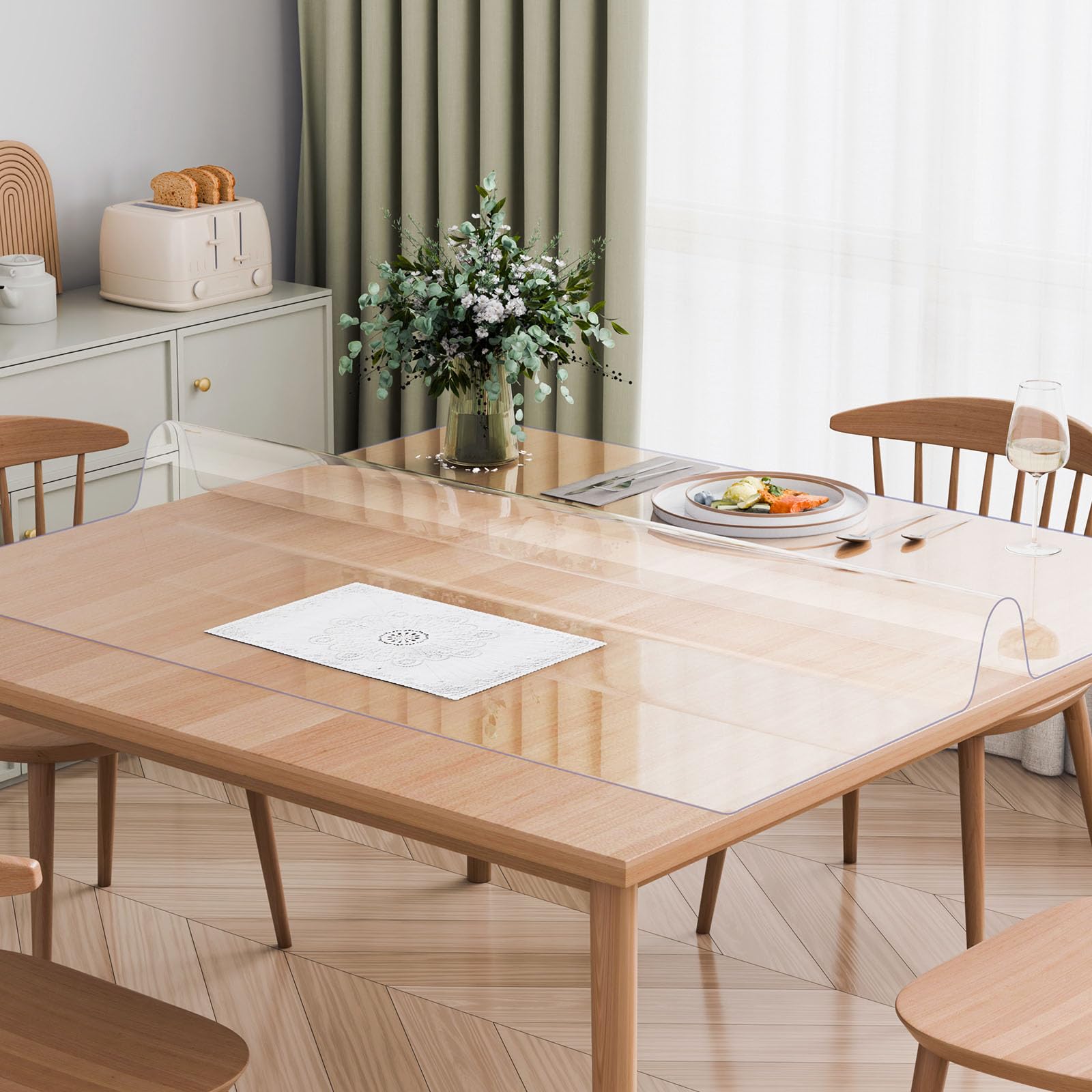 VEVOR Plastic Table Cover, 54 x 54 Inch 1.5 mm Thick Clear Square PVC Desk Mat Protector, Waterproof & Easy Cleaning Desk Pad Tablecloth, for Office, Dresser, Dining Room, Night Stand - Image 8