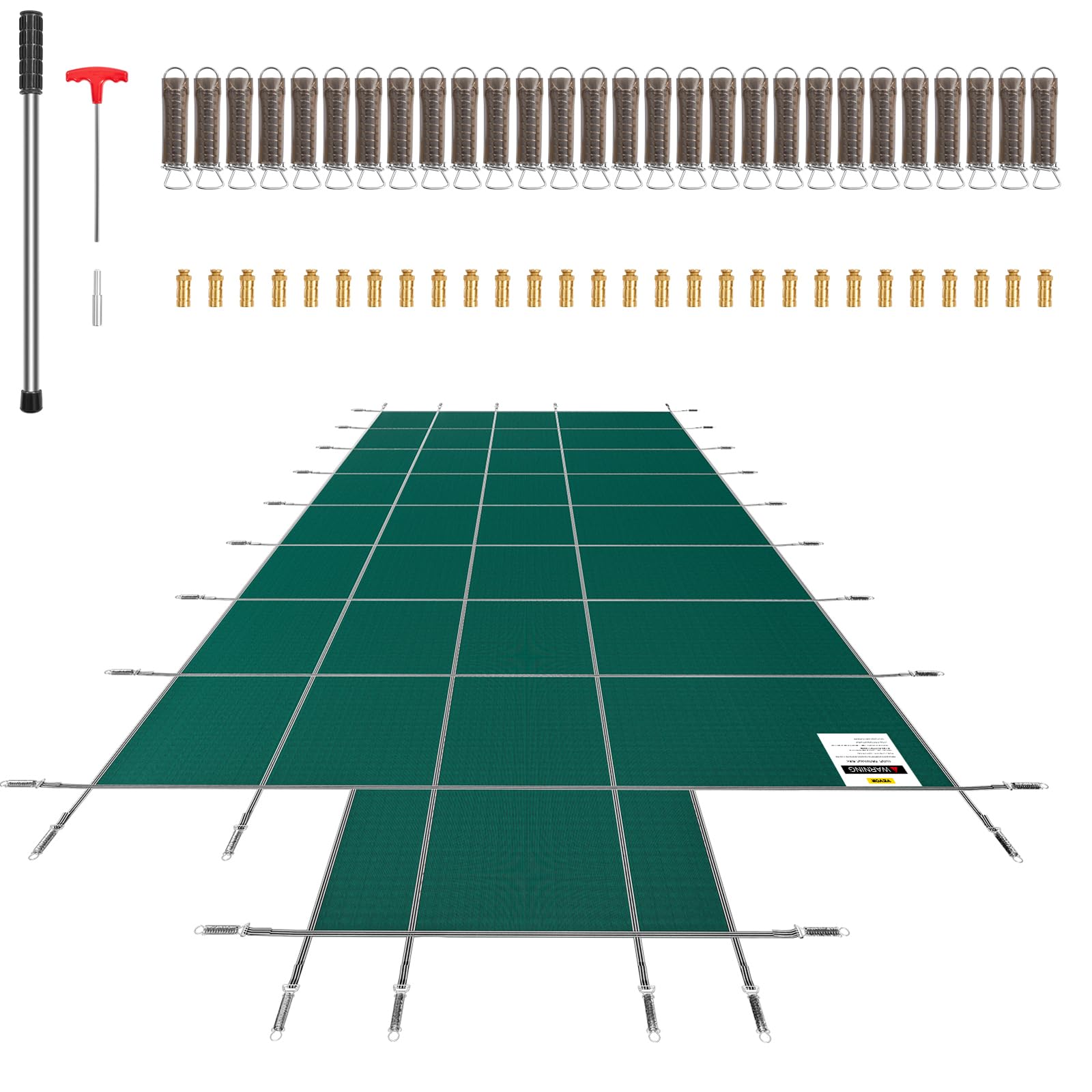 VEVOR Pool Safety Cover, Fits 16x32ft Rectangular Inground Winter Swimming Pools, with 4x8ft Center End Step, Triple Stitched, High Strength Mesh PP, Great Rain Permeability, Installation Hardware - Image 8