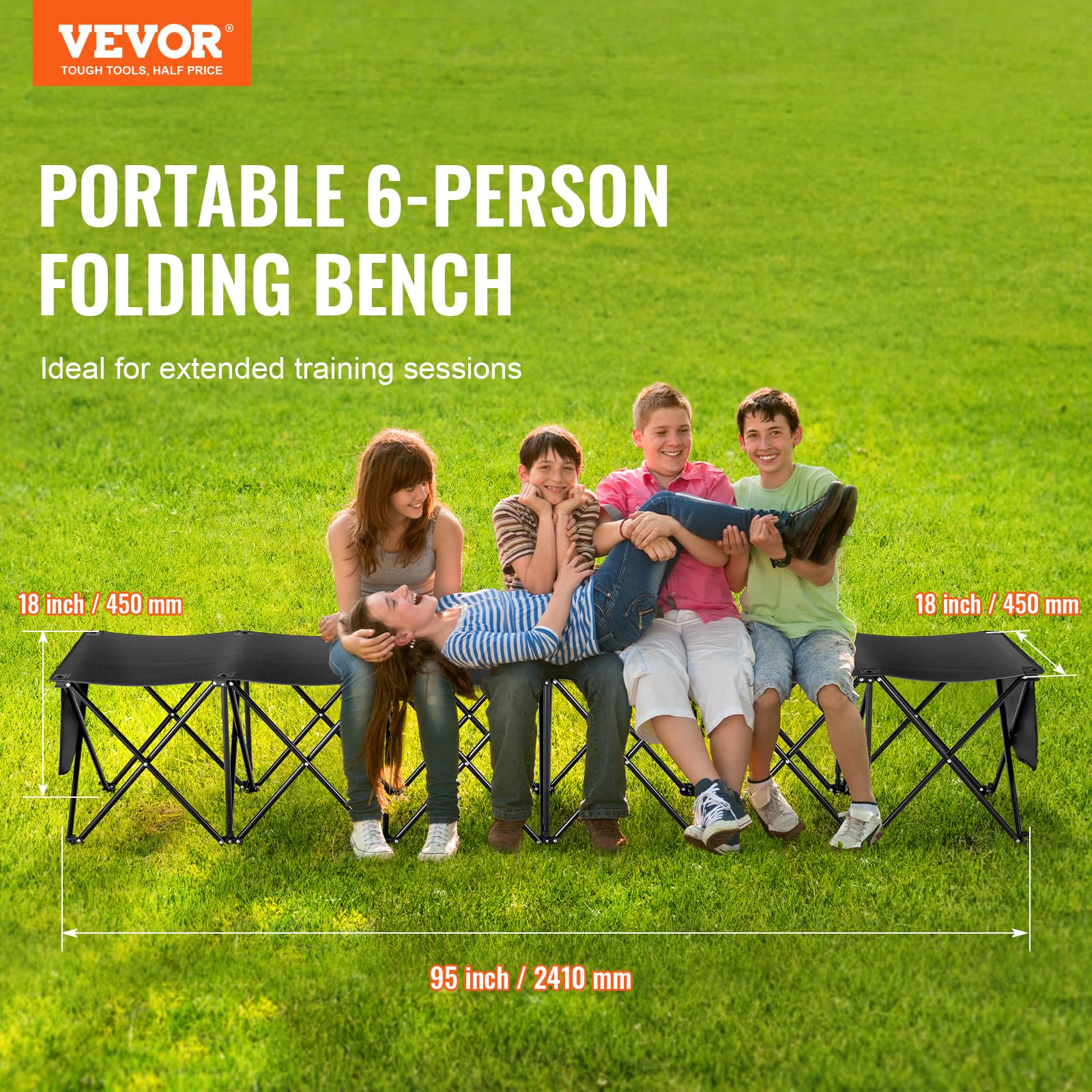VEVOR Portable Folding Bench, 6 Seats Foldable Sideline Bench, Outdoor Camping Bench Chairs with Carry Bag, Team Sport Sideline Benches for Football, Camping, Fishing, No Assembly Instant Seating - Image 3