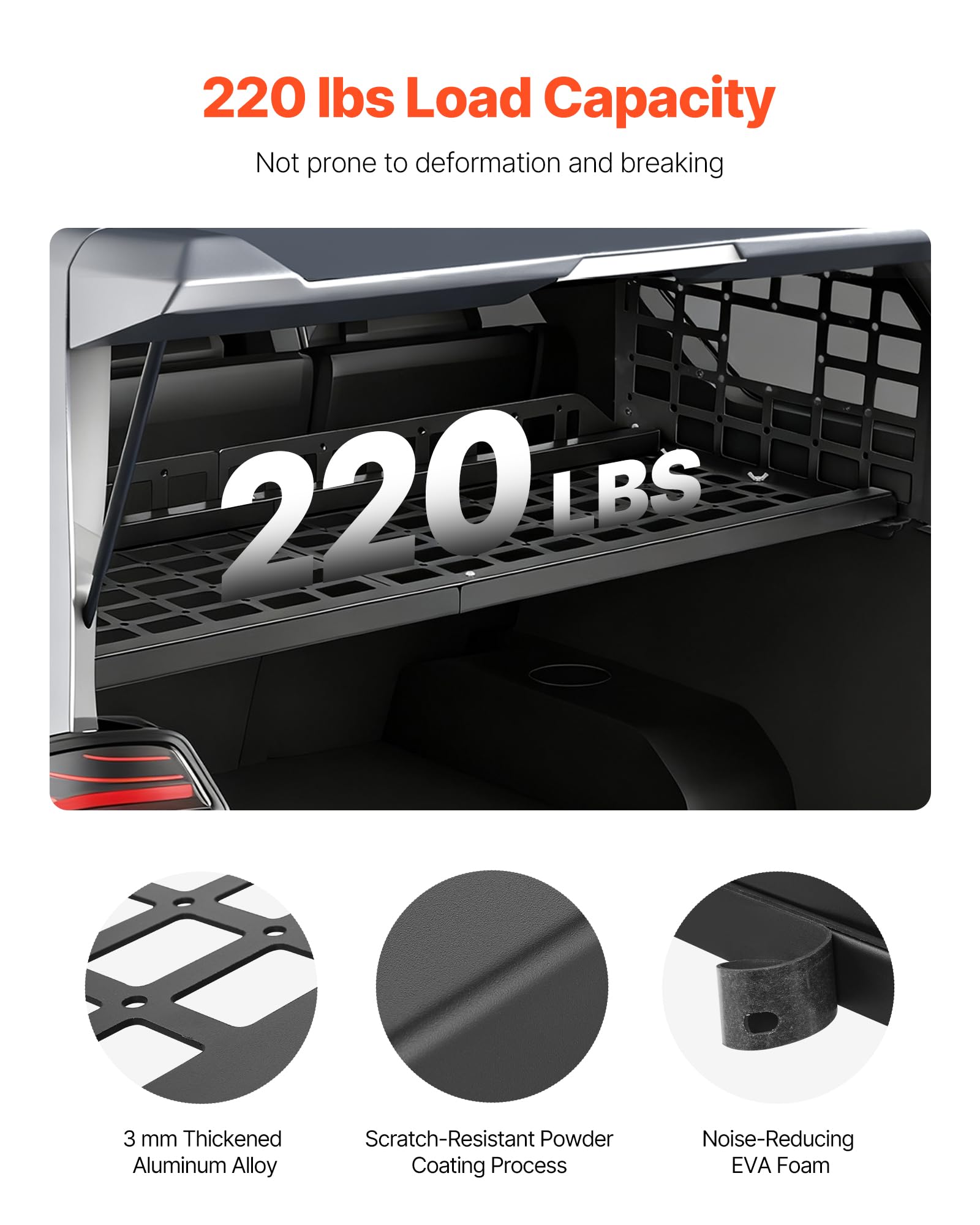 VEVOR Rear Trunk Cargo Rack, for 2010-2024 Toyota 4Runner, 220 lbs Capacity, Aluminum Alloy Basket Tray Interior Storage Luggage Carrier, Adjustable Height Shelf Stand Organizer for Camping Trip Gear - Image 3