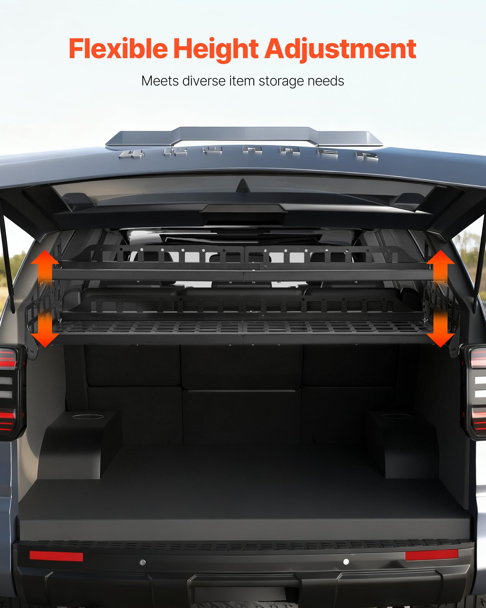 VEVOR Rear Trunk Cargo Rack, for 2010-2024 Toyota 4Runner, 220 lbs Capacity, Aluminum Alloy Basket Tray Interior Storage Luggage Carrier, Adjustable Height Shelf Stand Organizer for Camping Trip Gear - Image 5