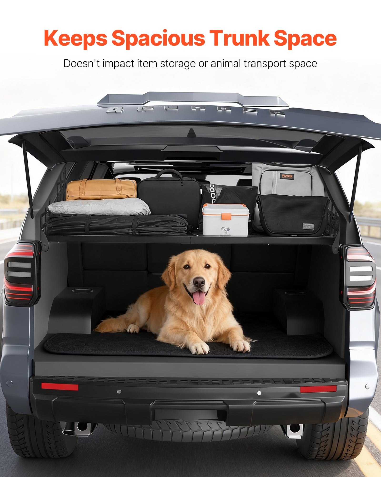 VEVOR Rear Trunk Cargo Rack, for 2010-2024 Toyota 4Runner, 220 lbs Capacity, Aluminum Alloy Basket Tray Interior Storage Luggage Carrier, Adjustable Height Shelf Stand Organizer for Camping Trip Gear - Image 6