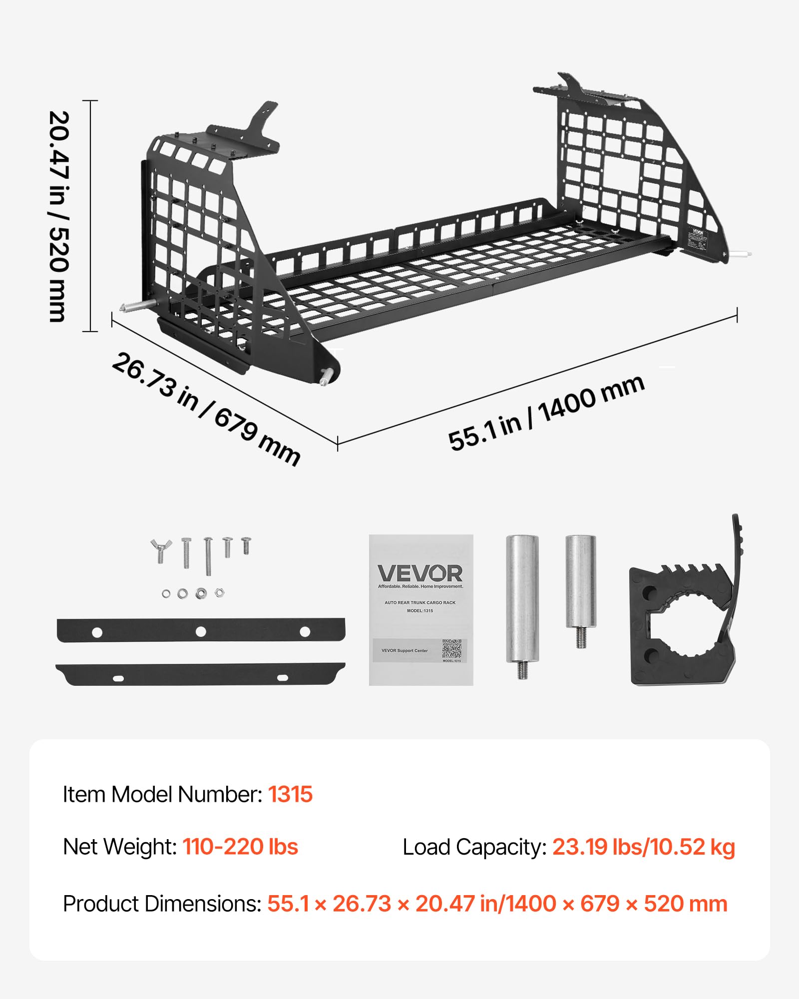 VEVOR Rear Trunk Cargo Rack, for 2010-2024 Toyota 4Runner, 220 lbs Capacity, Aluminum Alloy Basket Tray Interior Storage Luggage Carrier, Adjustable Height Shelf Stand Organizer for Camping Trip Gear - Image 7