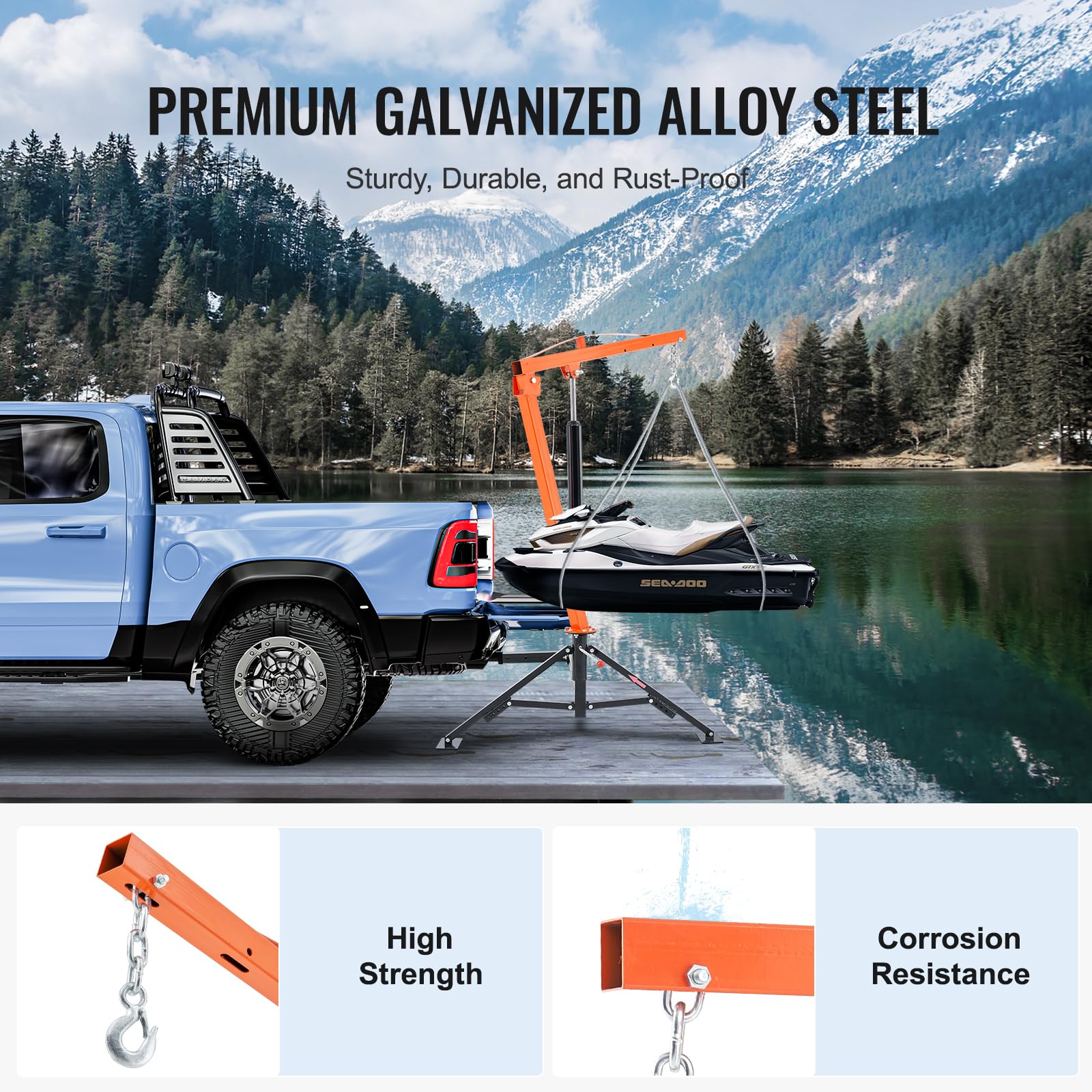 VEVOR Receiver Hitch Mounted Hydraulic Pickup Truck Crane, 1000 lbs Capacity, 360° Swivel, Three Boom Capacities of 500 lbs, 750 lbs & 1000 lbs, for Lifting Goods in Construction, Forestry, Factory - Image 4