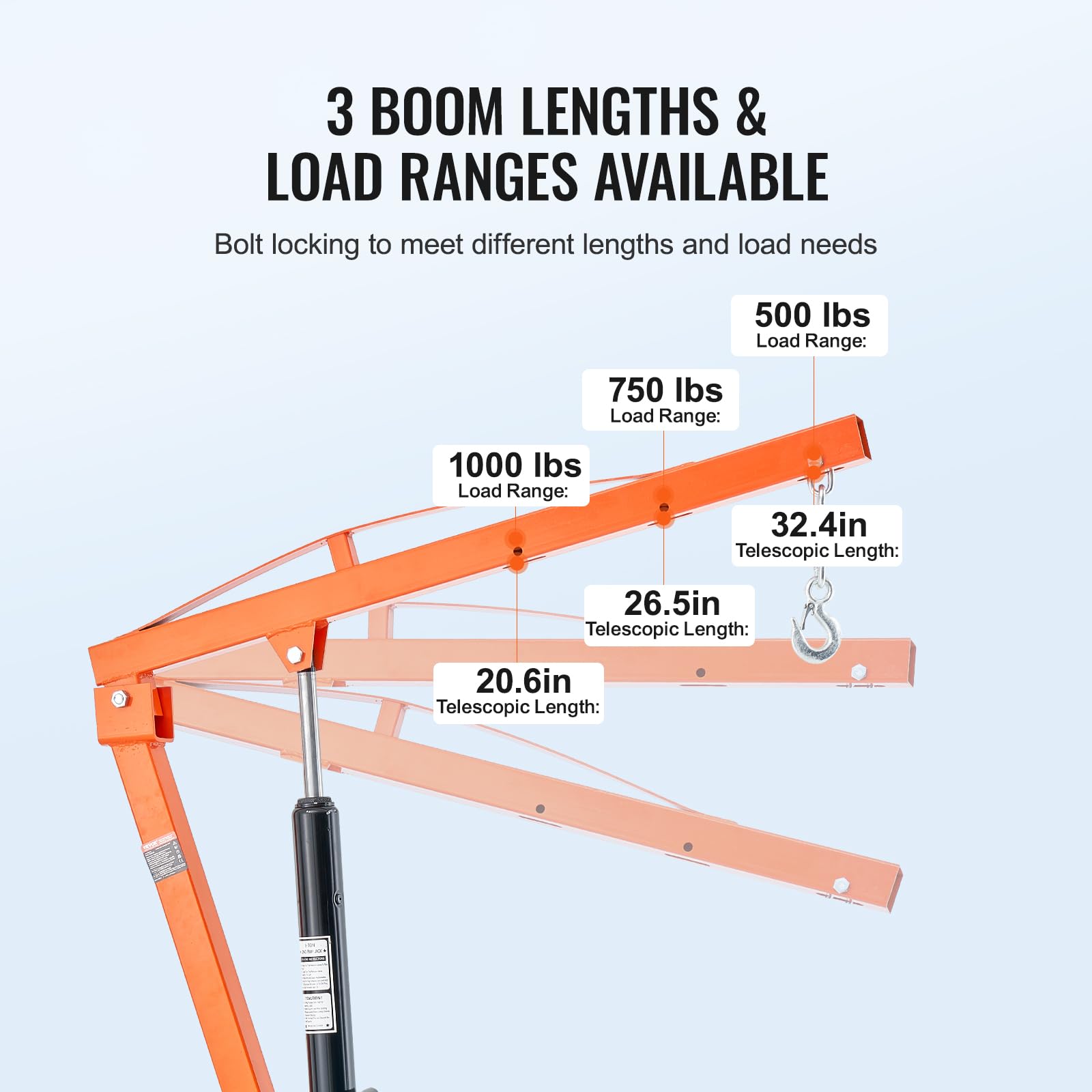 VEVOR Receiver Hitch Mounted Hydraulic Pickup Truck Crane, 1000 lbs Capacity, 360° Swivel, Three Boom Capacities of 500 lbs, 750 lbs & 1000 lbs, for Lifting Goods in Construction, Forestry, Factory - Image 6