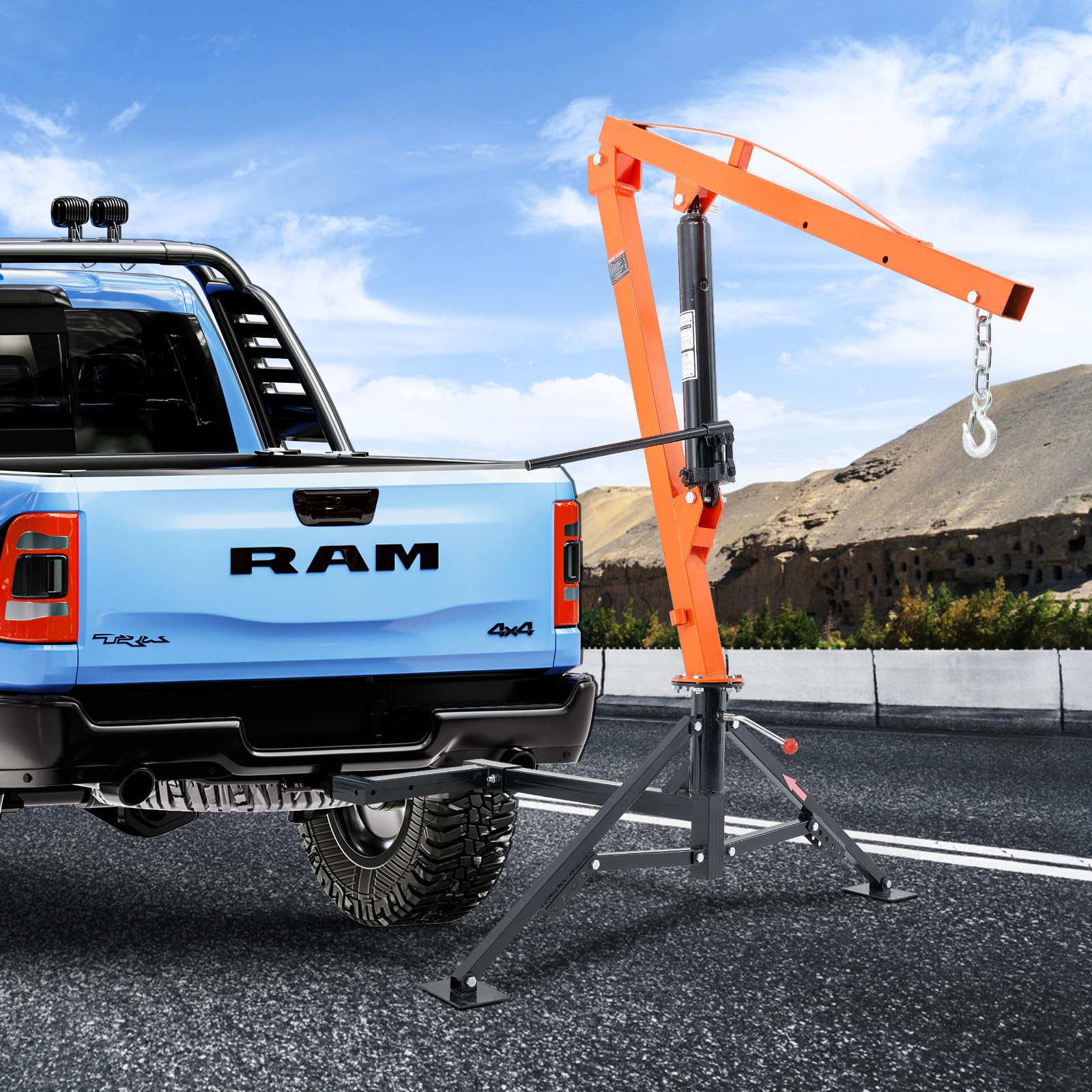 VEVOR Receiver Hitch Mounted Hydraulic Pickup Truck Crane, 1000 lbs Capacity, 360° Swivel, Three Boom Capacities of 500 lbs, 750 lbs & 1000 lbs, for Lifting Goods in Construction, Forestry, Factory - Image 8