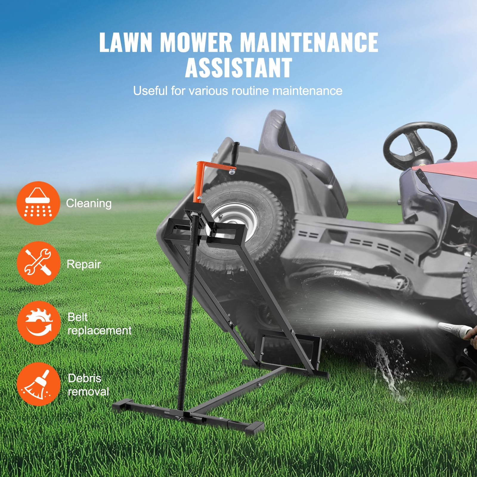 VEVOR Ride on Lawn Mower Lift Jack, 880 Lbs Weight Capacity, Telescopic Maintenance Jack with Crank Handle & Power Tool Handle, Foldable Lawn Tractor Lifter for Lawn Mowers and Garden Tractors, Black - Image 6