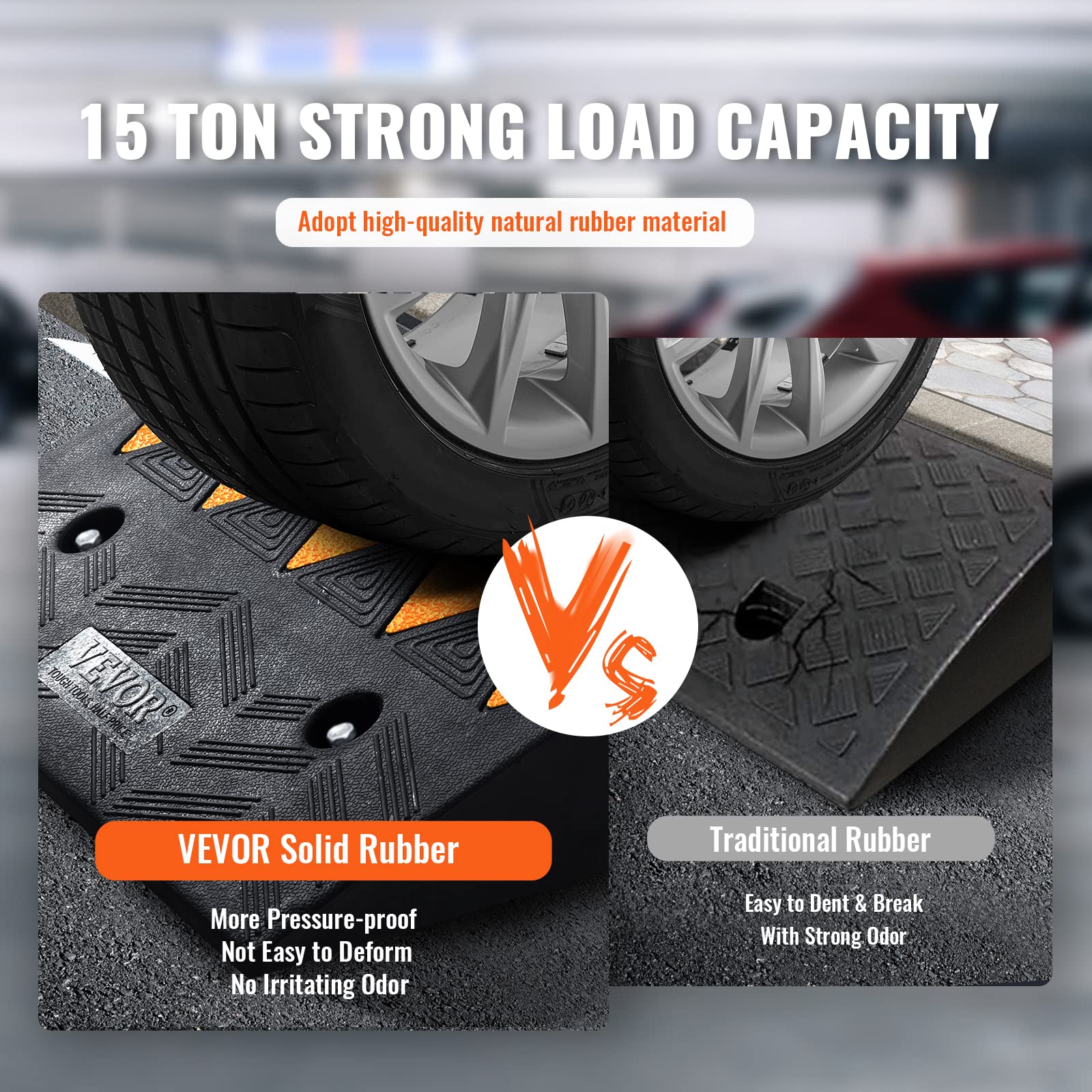 VEVOR Rubber Curb Ramp 5" Rise Height 2 Pack, Heavy-Duty 33069 lbs/15 T Capacity Threshold Ramps, Rubber Driveway Ramps for Cars, Carts, Dollies, Motorcycle, Bikes, Wheelchairs - Image 4