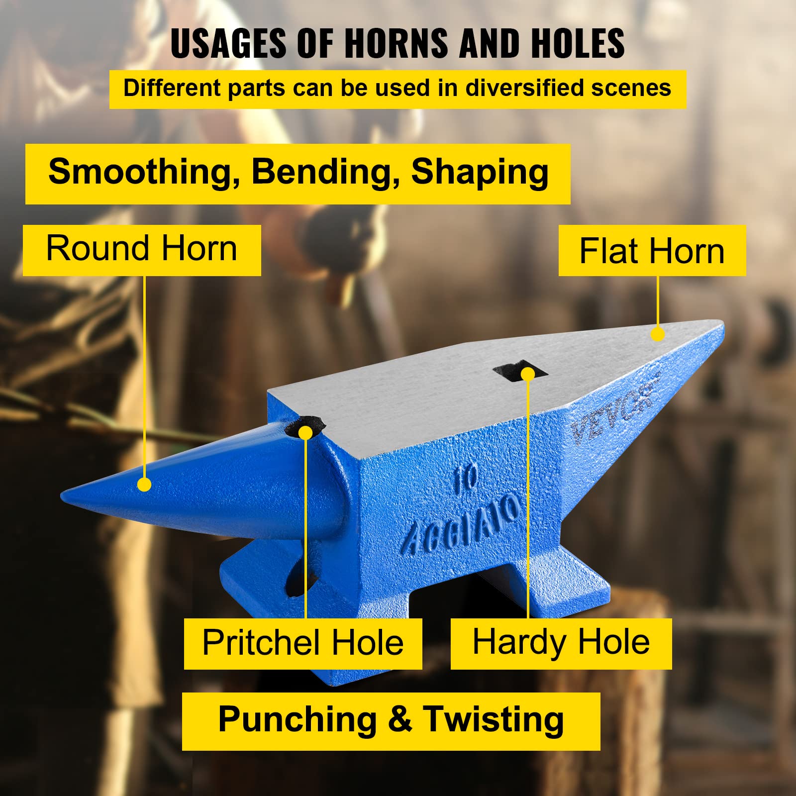 Vevor Single Horn Anvil 22Lbs Steel Anvil Blacksmith for Sale Forge Steel Tools W/Round And Square Hole and Equipment Anvil Rugged Blacksmith Jewelers Durable and Robust Metalsmith Tool : Arts, Crafts & Sewing - Image 4