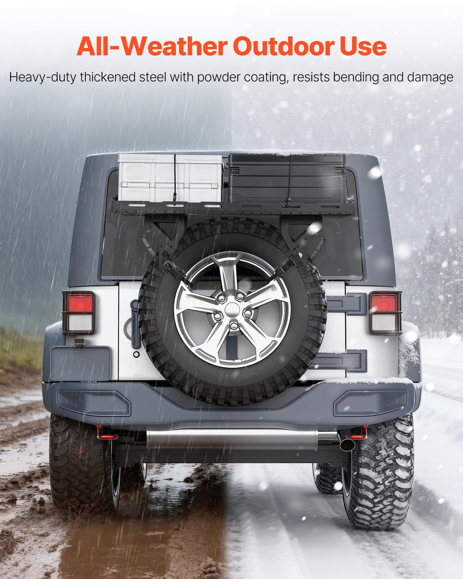 VEVOR Spare Tire Cargo Basket, for 30-40 Inch Tires, Fit for 1976-2024 Jeep Wrangler JK JL TJ YJ CJ, 80 lbs Load Capacity, Utility Cargo Basket Rack Storage Tray Replacement, No-Drill Installation - Image 4