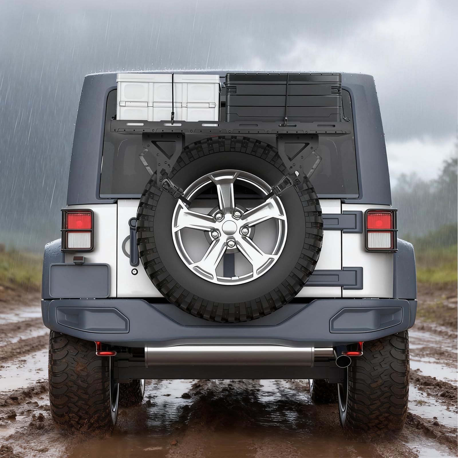 VEVOR Spare Tire Cargo Basket, for 30-40 Inch Tires, Fit for 1976-2024 Jeep Wrangler JK JL TJ YJ CJ, 80 lbs Load Capacity, Utility Cargo Basket Rack Storage Tray Replacement, No-Drill Installation - Image 8