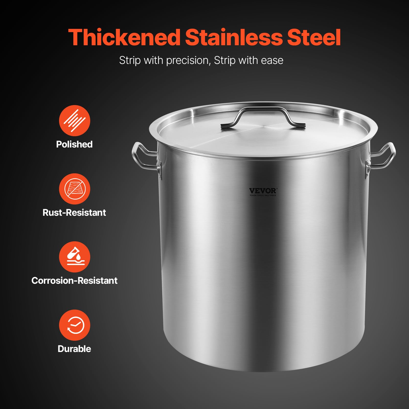 VEVOR Stainless Steel Stockpot, 84 Quart Large Cooking Pots, Cookware Sauce Pot with Basket, Lid, and Handle, Heavy Duty Commercial Grade Stock Pot, Sanding Treatment, for Large Groups Events Silver - Image 3