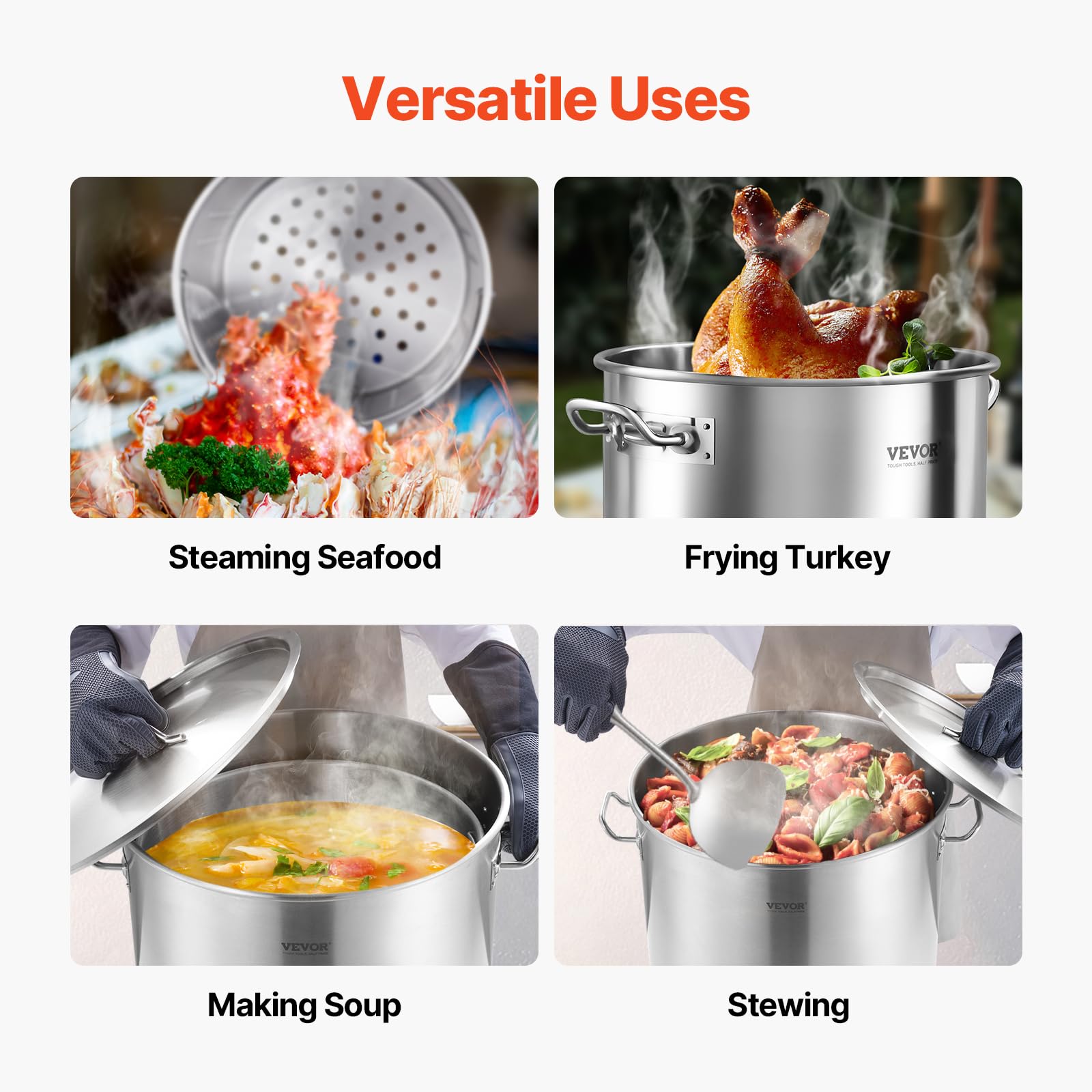 VEVOR Stainless Steel Stockpot, 84 Quart Large Cooking Pots, Cookware Sauce Pot with Basket, Lid, and Handle, Heavy Duty Commercial Grade Stock Pot, Sanding Treatment, for Large Groups Events Silver - Image 6