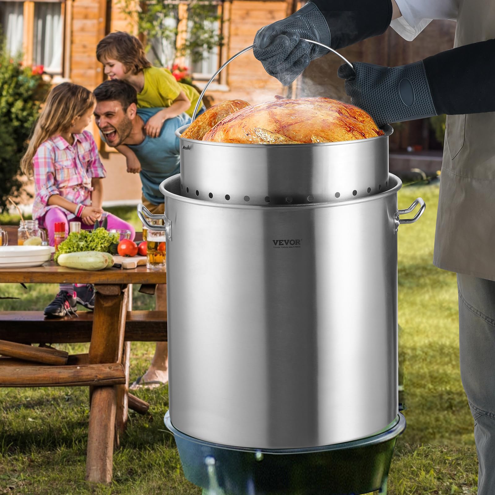 VEVOR Stainless Steel Stockpot, 84 Quart Large Cooking Pots, Cookware Sauce Pot with Basket, Lid, and Handle, Heavy Duty Commercial Grade Stock Pot, Sanding Treatment, for Large Groups Events Silver - Image 8