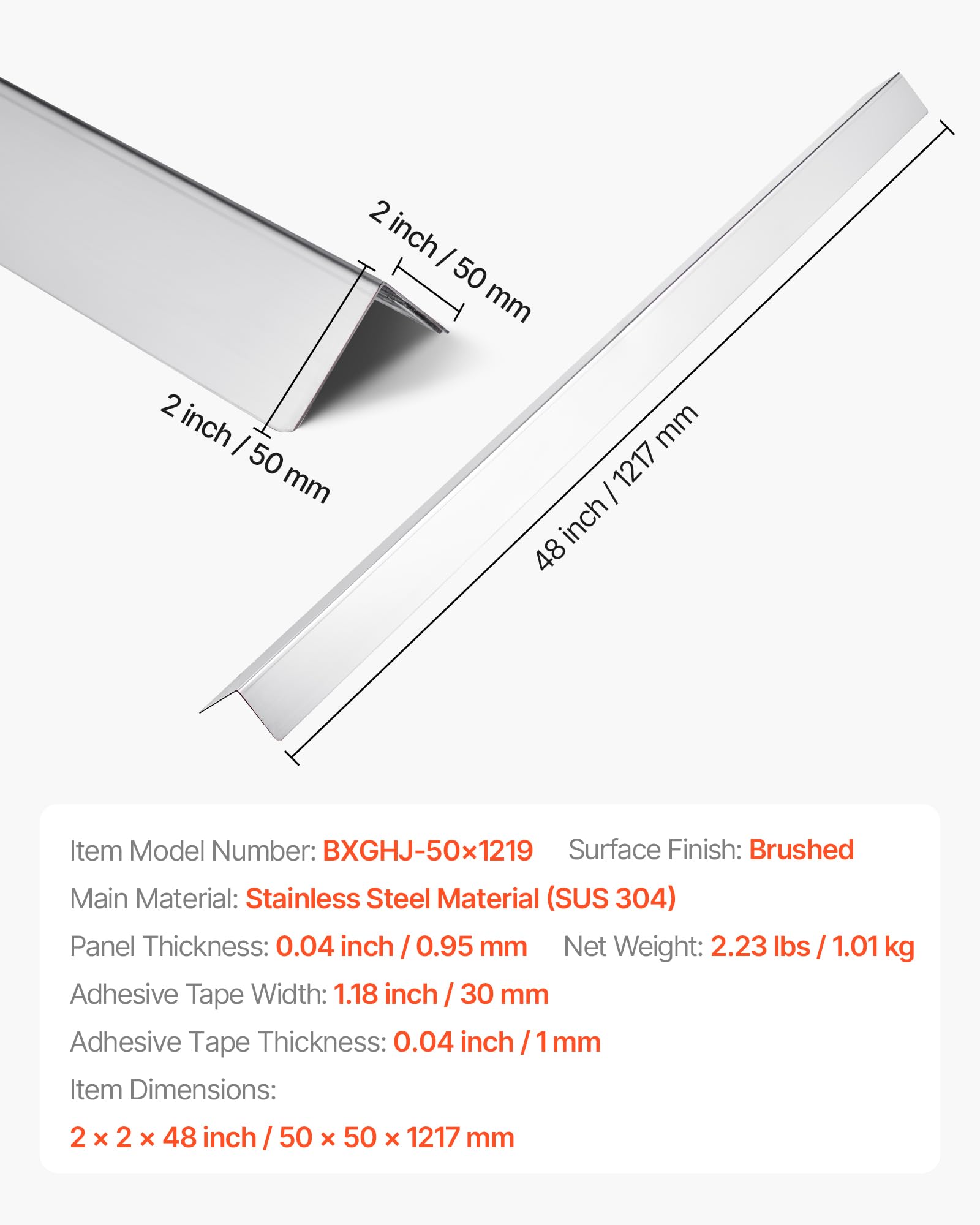 VEVOR Stainless Steel Wall Corner Protector, 2 x 2 x 48 inch, 10 Pack Metal Corner Guards, 304 Stainless Steel Edge Trim 90-Degree Angle for Home,Office,Commercial Wall Protection, with 3m Tape - Image 7