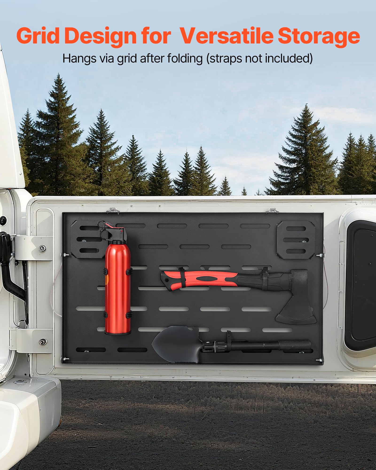 VEVOR Tailgate Table, for 2021-2026 Ford Bronco 4 Door Hardtops (Exclude Bronco Sport), 88 lbs Load Capacity, Carbon Steel Foldable Molle Panel Drop Down Table, Rear Door Cargo Storage Rack Shelf - Image 5