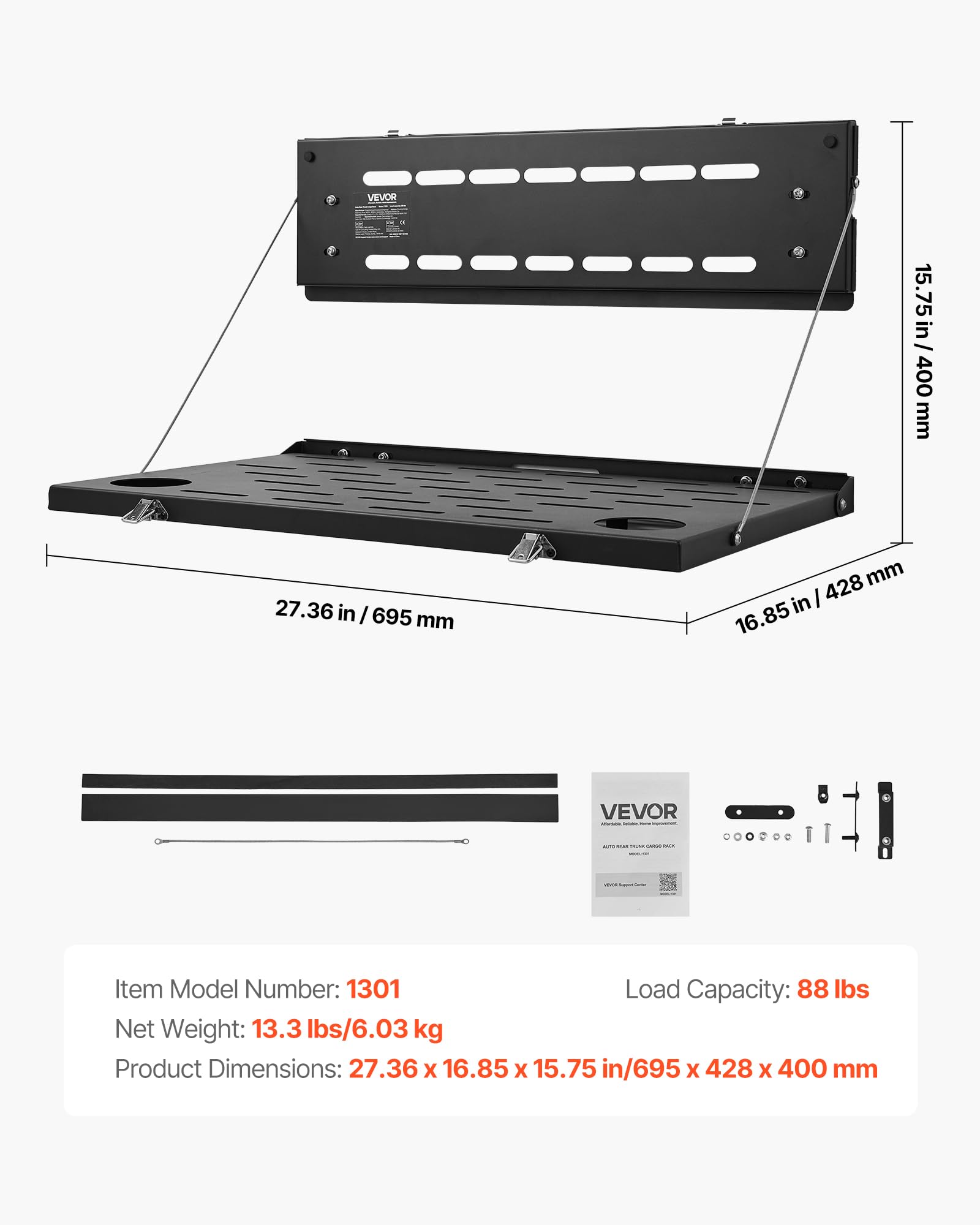 VEVOR Tailgate Table, for 2021-2026 Ford Bronco 4 Door Hardtops (Exclude Bronco Sport), 88 lbs Load Capacity, Carbon Steel Foldable Molle Panel Drop Down Table, Rear Door Cargo Storage Rack Shelf - Image 7