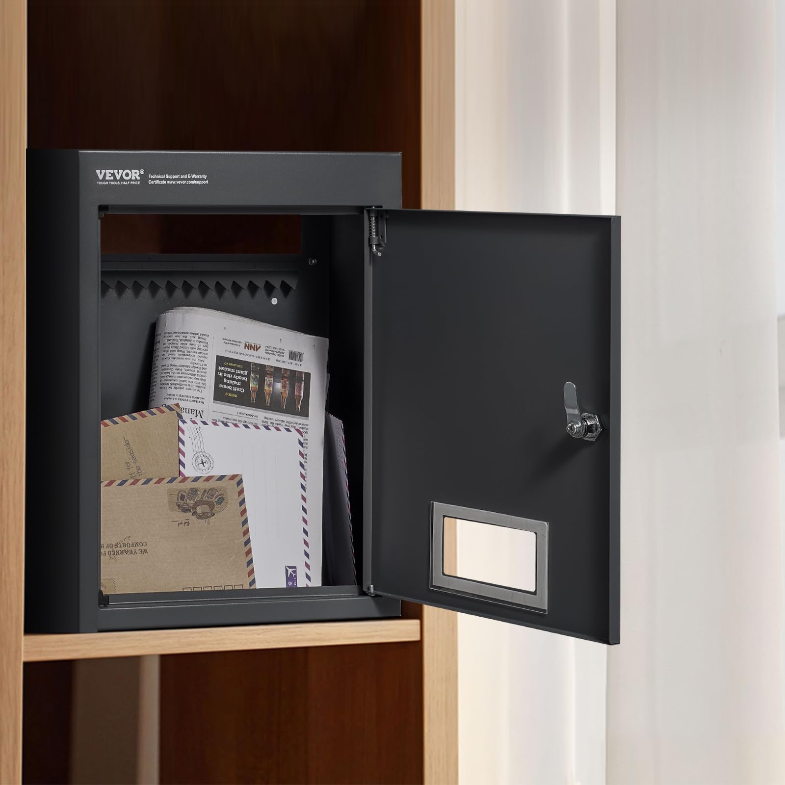 VEVOR Through The Wall Drop Box Deposit Safe 12.5x6.3x16.9, Rainproof Heavy Duty Steel Mailbox with Combination Lock for Wall Thickness 2.8"-7.9" Home Office, Locking Wall Mount Mail Drop Box, Black - Image 8