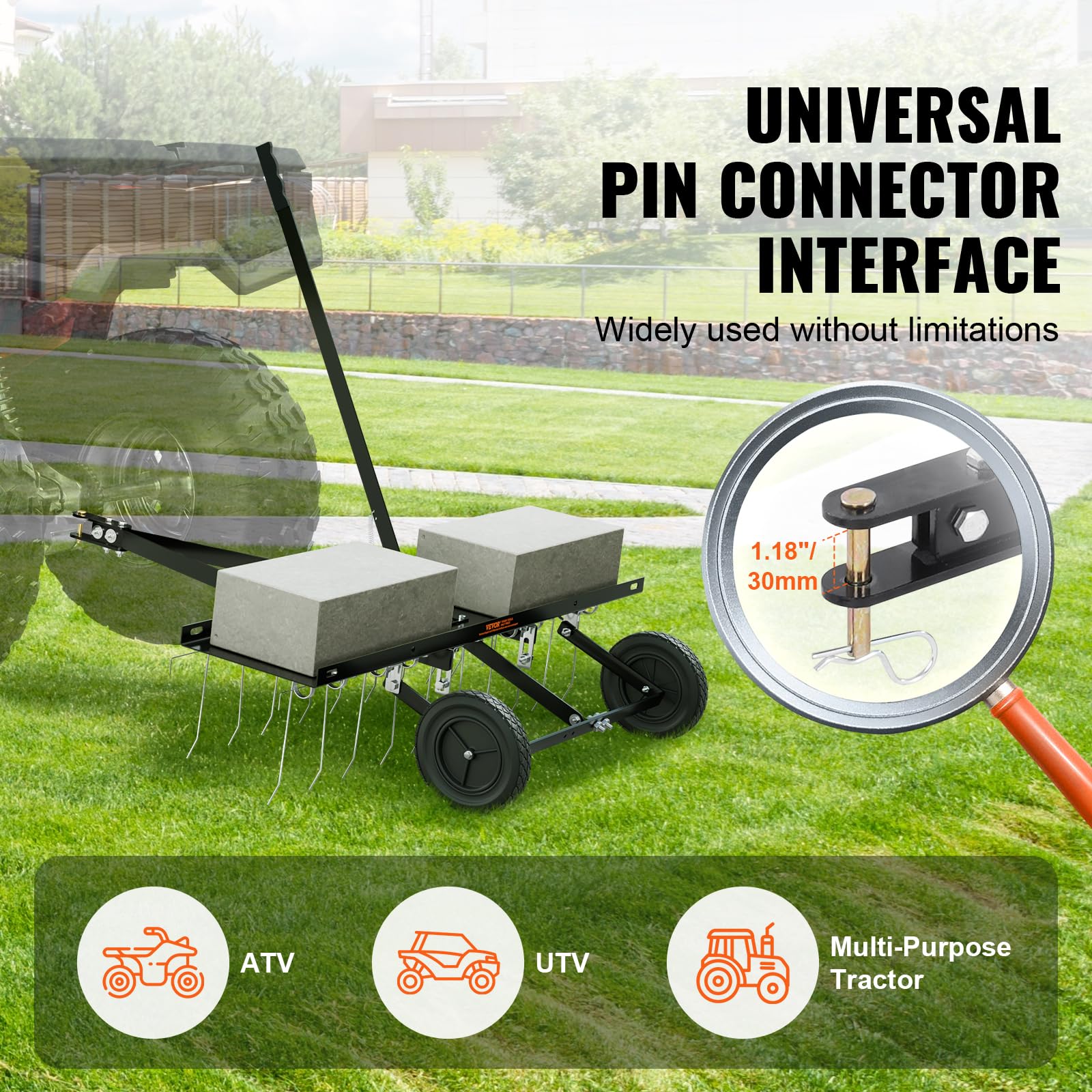 VEVOR Tow Behind Dethatcher, 40-inch Tow Dethatcher with 20 Spring Steel Tines, Lawn Dethatcher Rake for ATV or Mower, Tow Behind Lawn Rake with Lift Handle for Garden Farm Grass - Image 3