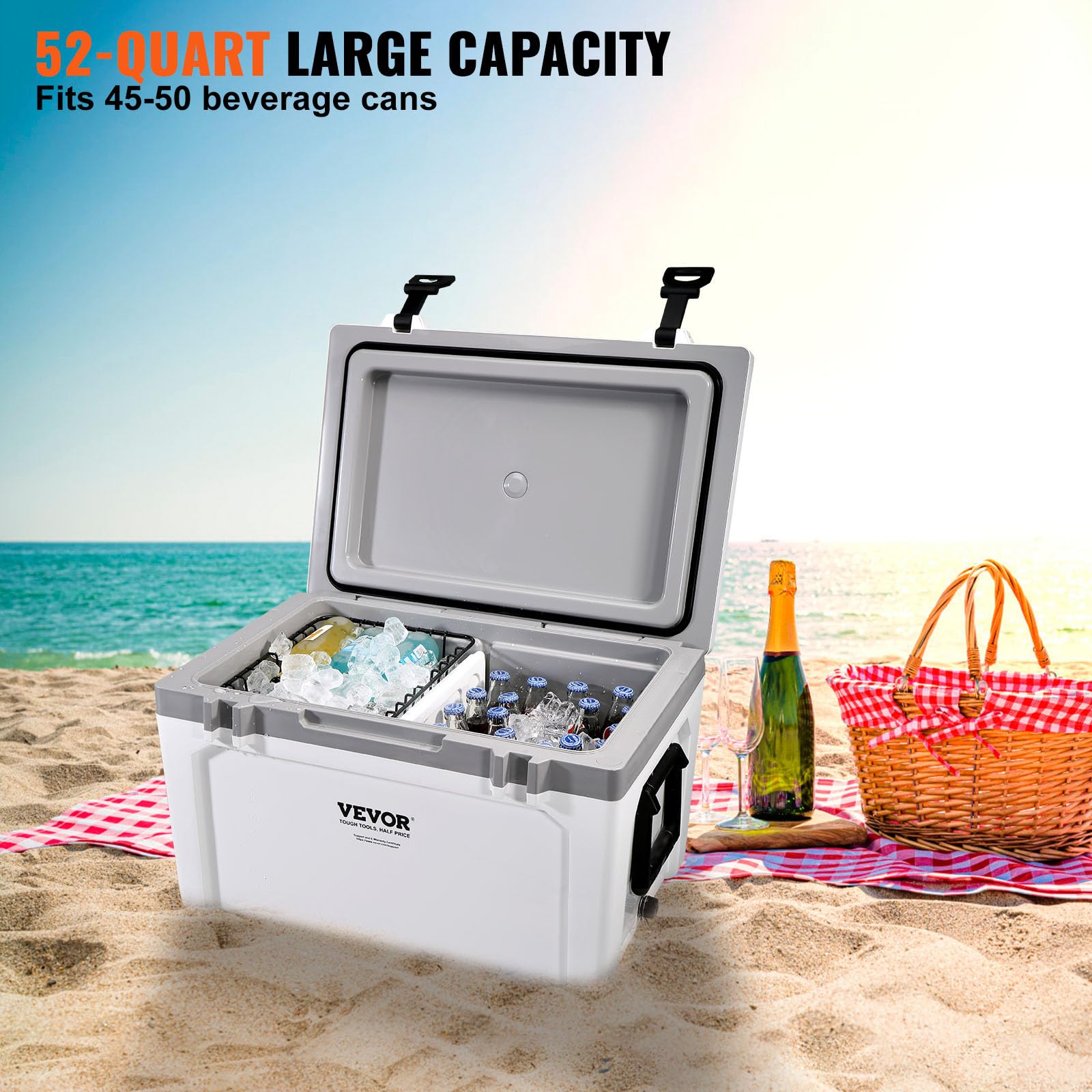 VEVOR Ultra-Light Hard Cooler, Ice Retention Cooler with Heavy Duty Handle, Ice Chest Lunch Box for Camping, Travel, Outdoor, Keeps Cool for up to 6 Days, 30% Lighter Than Rotomolded Coolers - Image 4