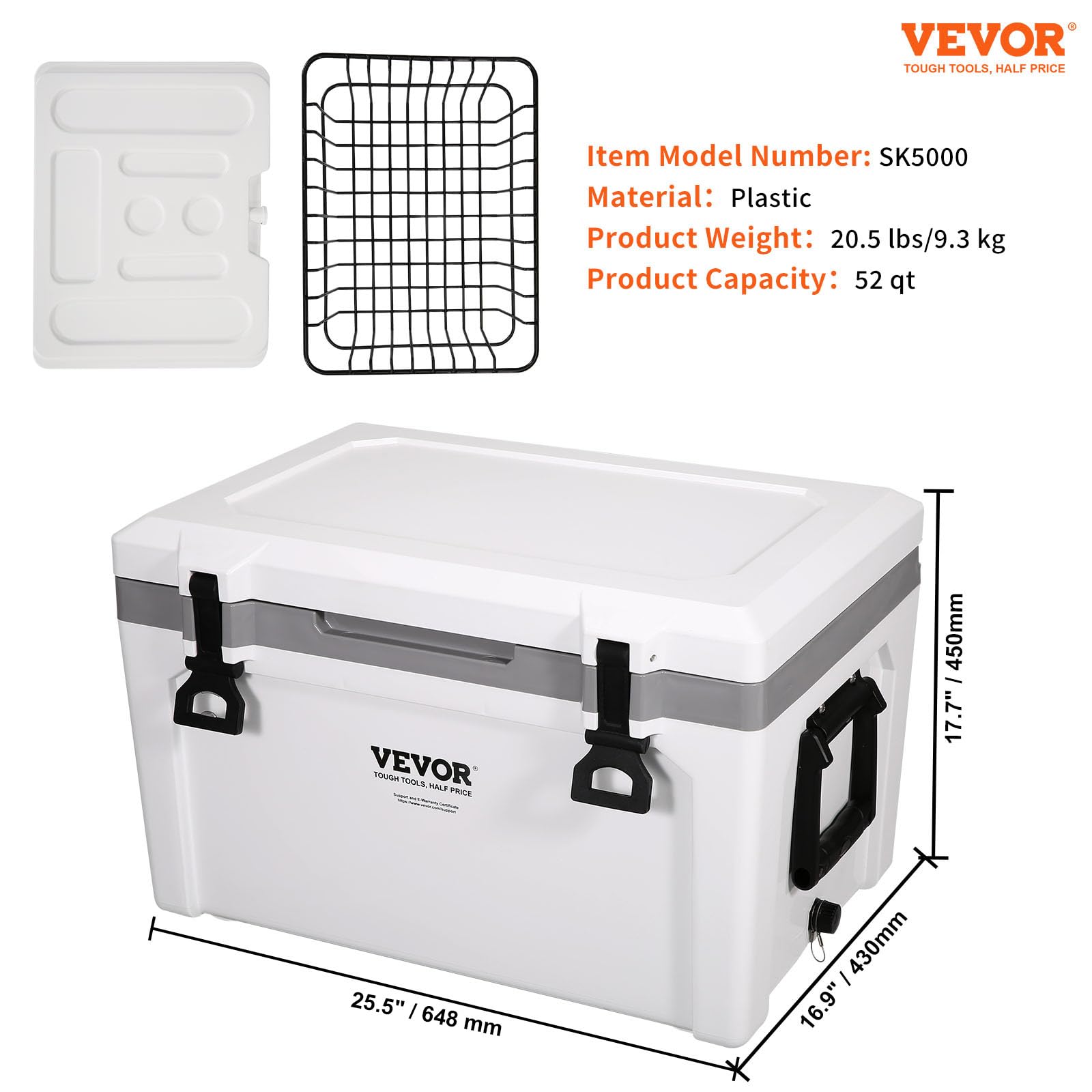 VEVOR Ultra-Light Hard Cooler, Ice Retention Cooler with Heavy Duty Handle, Ice Chest Lunch Box for Camping, Travel, Outdoor, Keeps Cool for up to 6 Days, 30% Lighter Than Rotomolded Coolers - Image 7