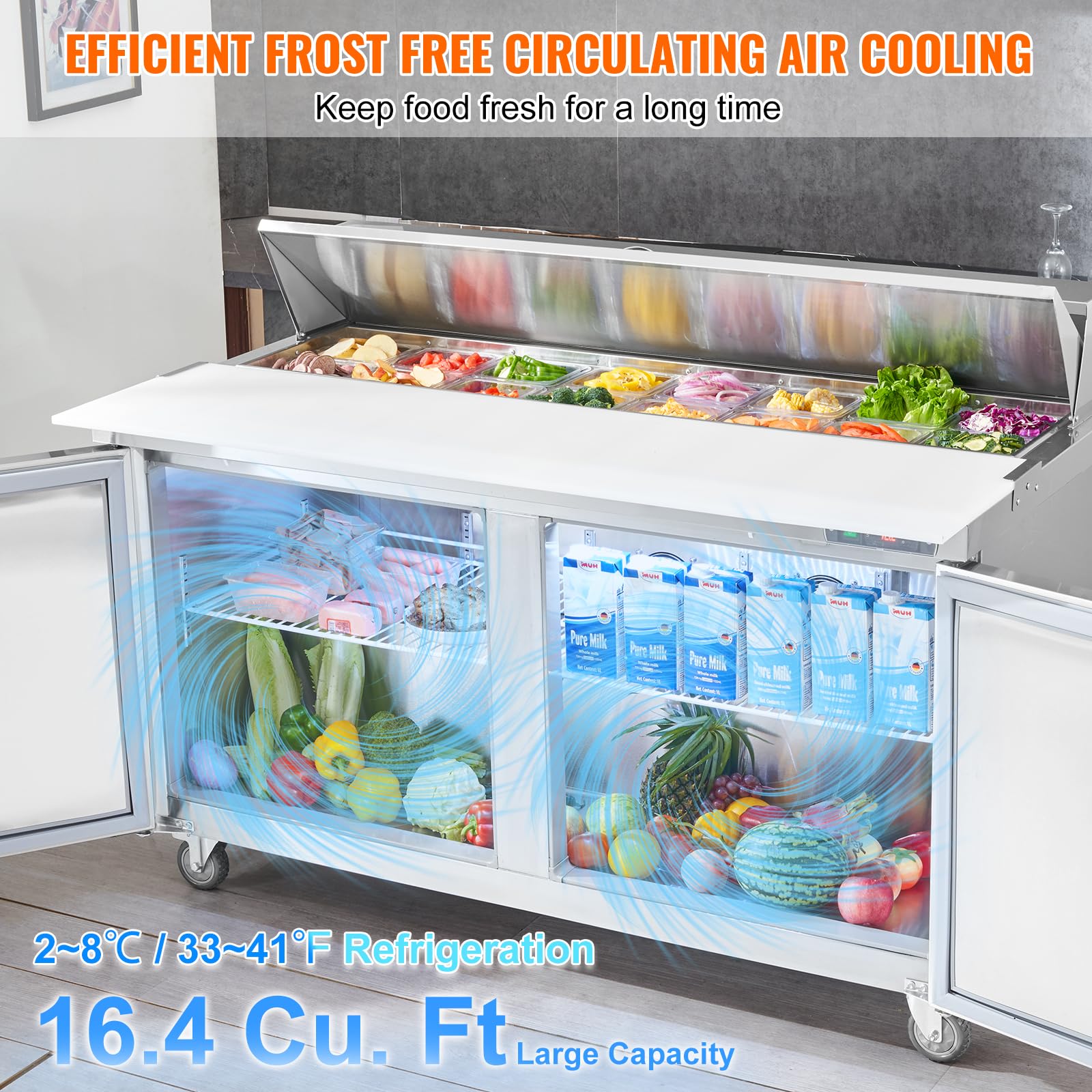 VEVOR Under Counter Drawer Refrigerator, 24 In Stainless Steel Fridge with Temperature Control, Dual Drawer Refrigerator with Powerful Compressor & LED Display, for Home, Office, and Commercial Use - Image 4