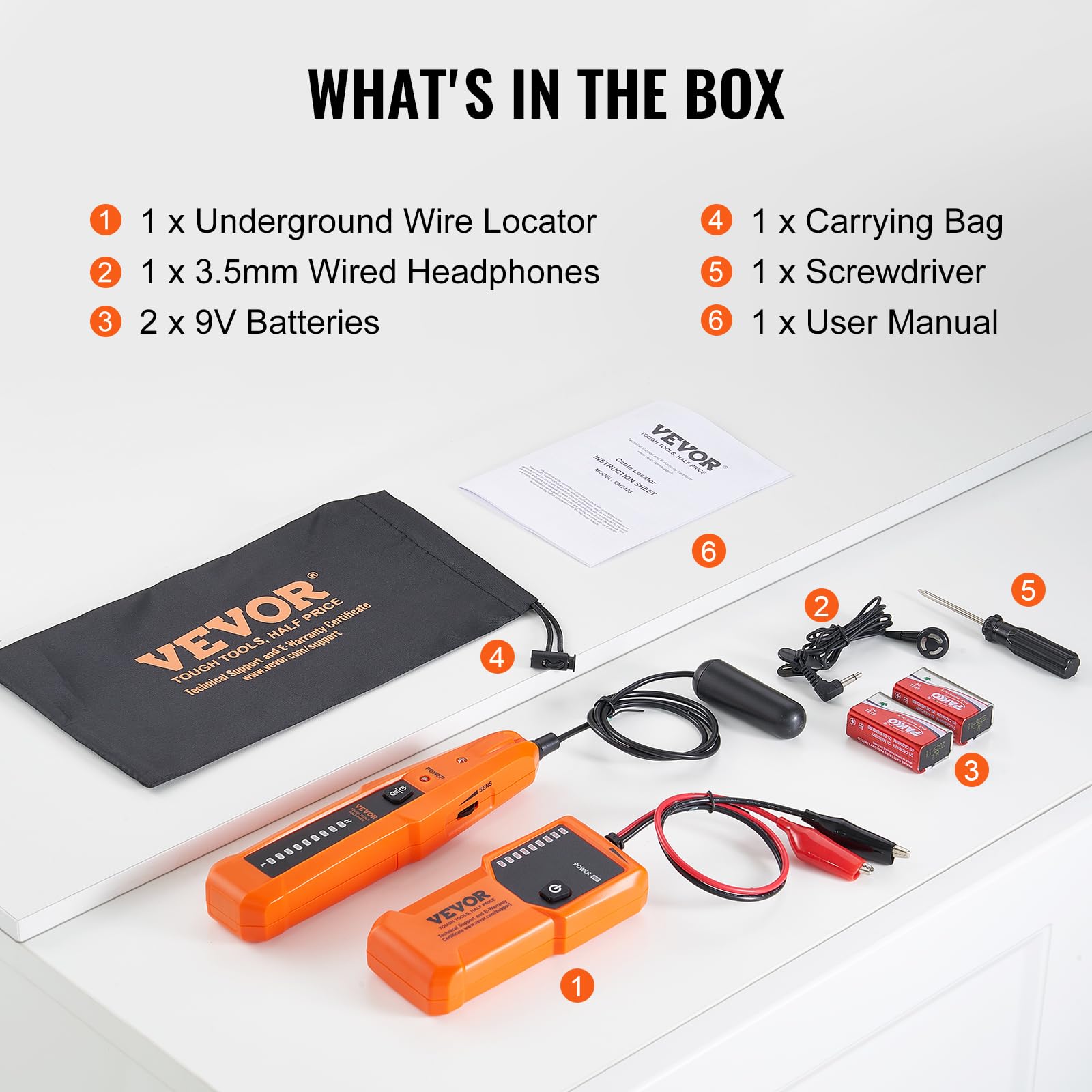 VEVOR Underground Cable Locator, 3 FT Max. Detection Depth, Wire Tracer Break Detector Finder with Earphone, 1000 FT Max.Detection Length Cable Tester for Pet Fence Buried Sprinkler Valve Irrigation - Image 6