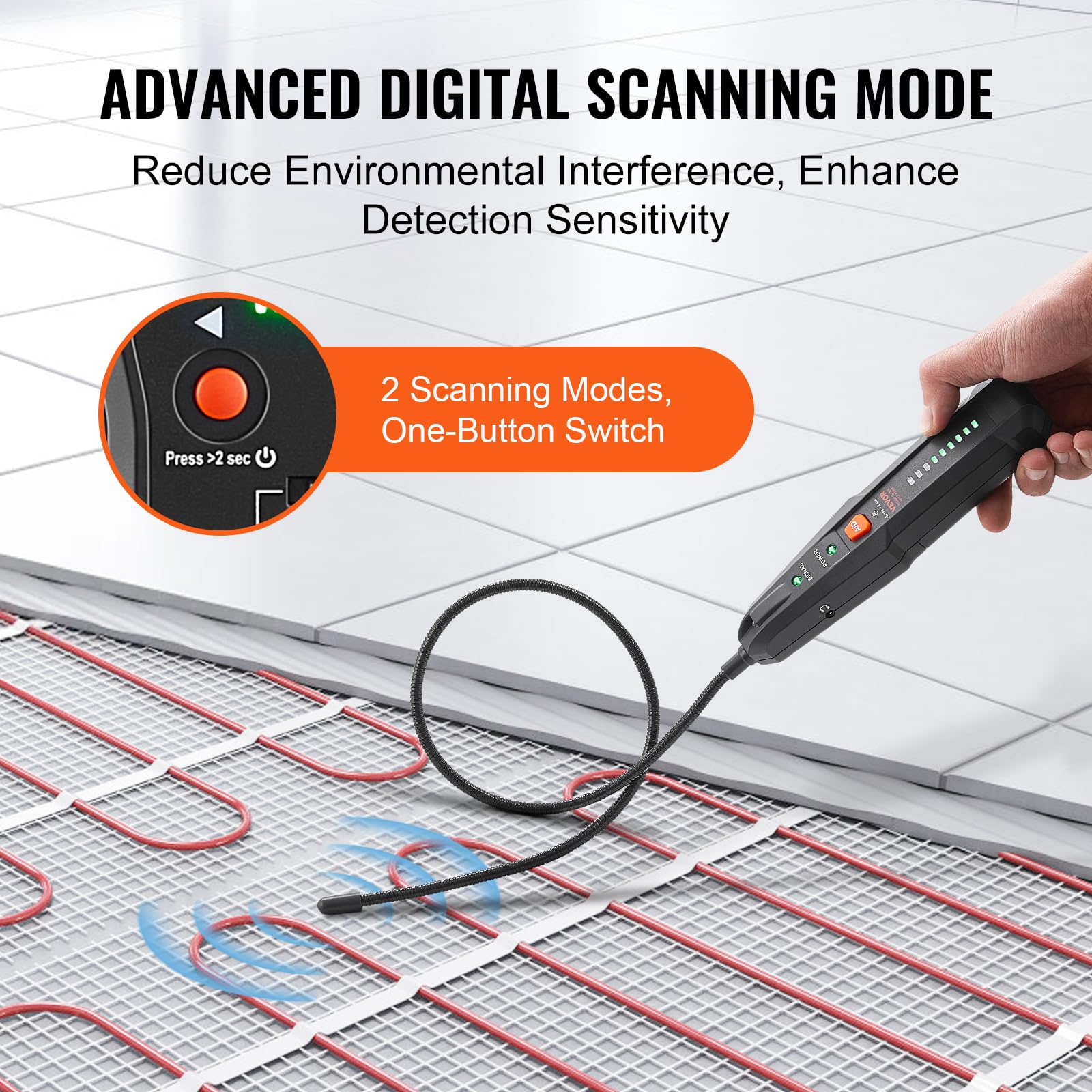 VEVOR Underground Cable Locator, 6.5Ft Max Detection Depth Wire Tracer Break Detector Finder with Earphone, 3280Ft Max. Detection Length Cable Tester for Pet Fence Buried Sprinkler Valve Irrigation - Image 4