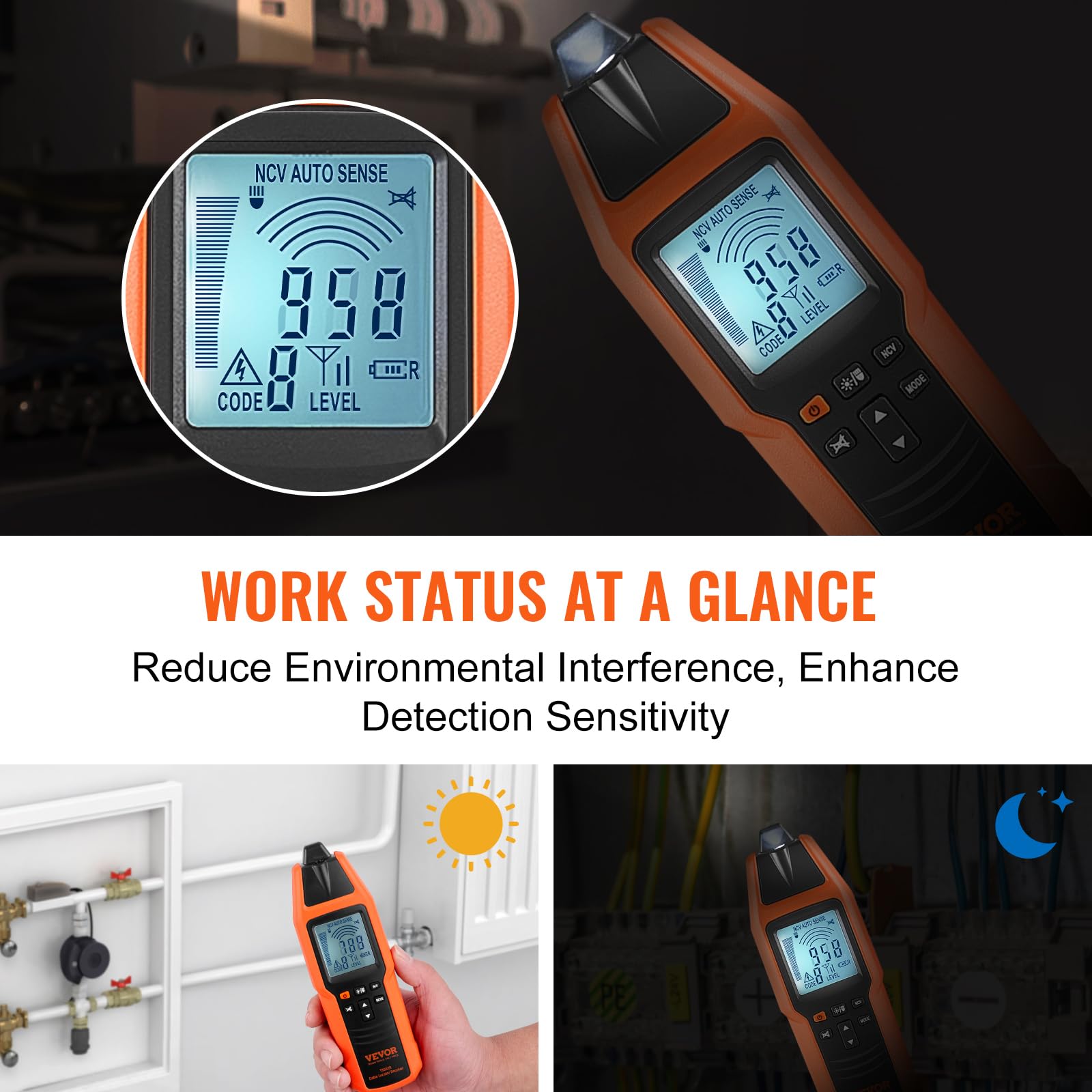 VEVOR Underground Cable Locator, 8 Ft Max Detect Depth Cable Tester, 12 to 600V (NVC) Wire Tracer Break Detector Finder, 6561Ft Detect Length for Electrical Circuits Pipelines Dog Fence Buried Cables - Image 4