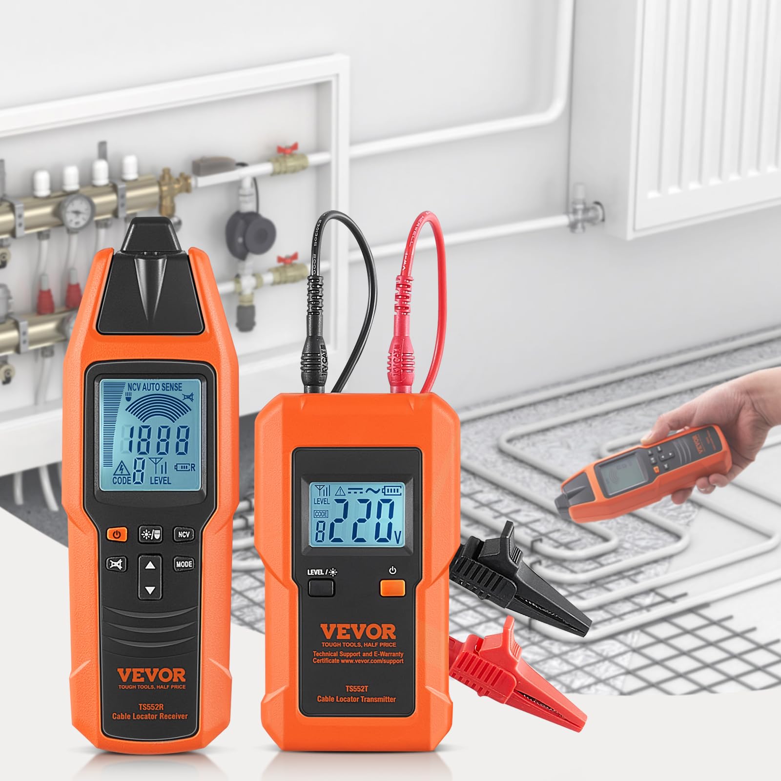 VEVOR Underground Cable Locator, 8 Ft Max Detect Depth Cable Tester, 12 to 600V (NVC) Wire Tracer Break Detector Finder, 6561Ft Detect Length for Electrical Circuits Pipelines Dog Fence Buried Cables - Image 8