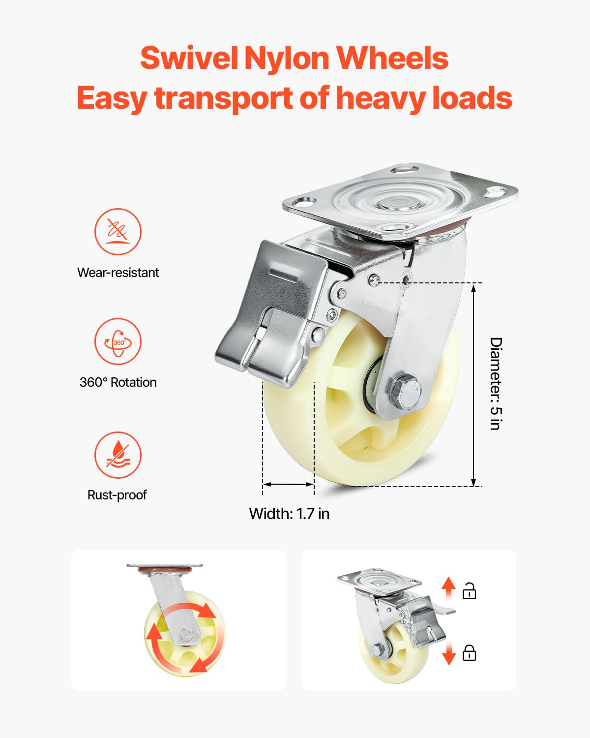 VEVOR Watercraft PWC Dolly, 1000/1300/1800 lbs Load Capacity, Jet Ski Stand PWC Cart for Moving Watercraft, Bunks with 4 Casters & 2 Brakes, Heavy-Duty Jet Ski Cart for Kayaks, Jet Skis, Speedboats - Image 3