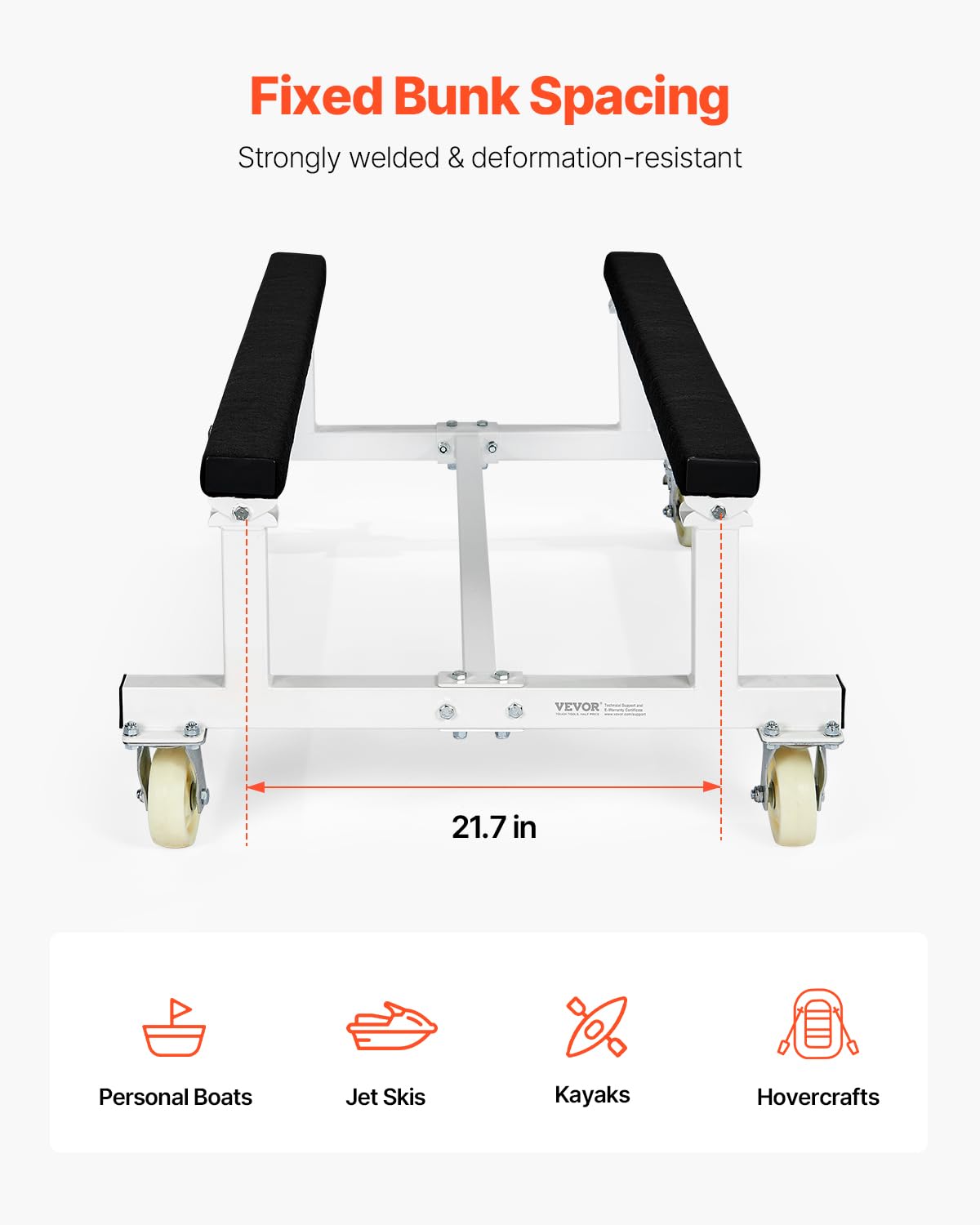 VEVOR Watercraft PWC Dolly, 1000/1300/1800 lbs Load Capacity, Jet Ski Stand PWC Cart for Moving Watercraft, Bunks with 4 Casters & 2 Brakes, Heavy-Duty Jet Ski Cart for Kayaks, Jet Skis, Speedboats - Image 4