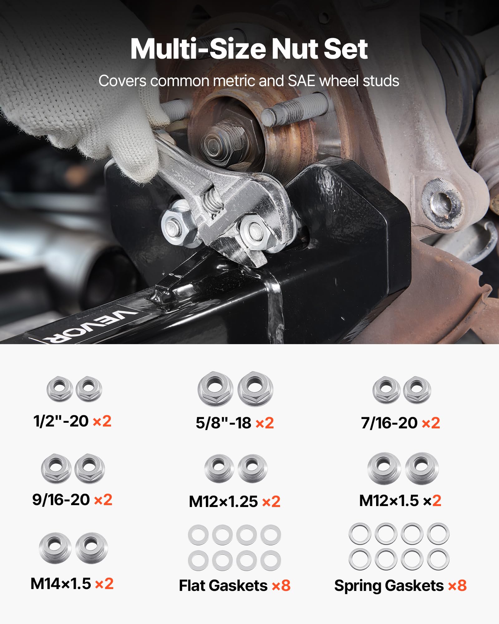 VEVOR Wheel Bearing Hub Removal Tool Kit, Compatible with All Axle Bolt Hubs 5, 6, 8 Lug Hubs Buster Puller, Universal Wheel Hub Shocker, Wheel Hub Buster Tool with Nuts & Washers for Sedan SUV Truck - Image 3