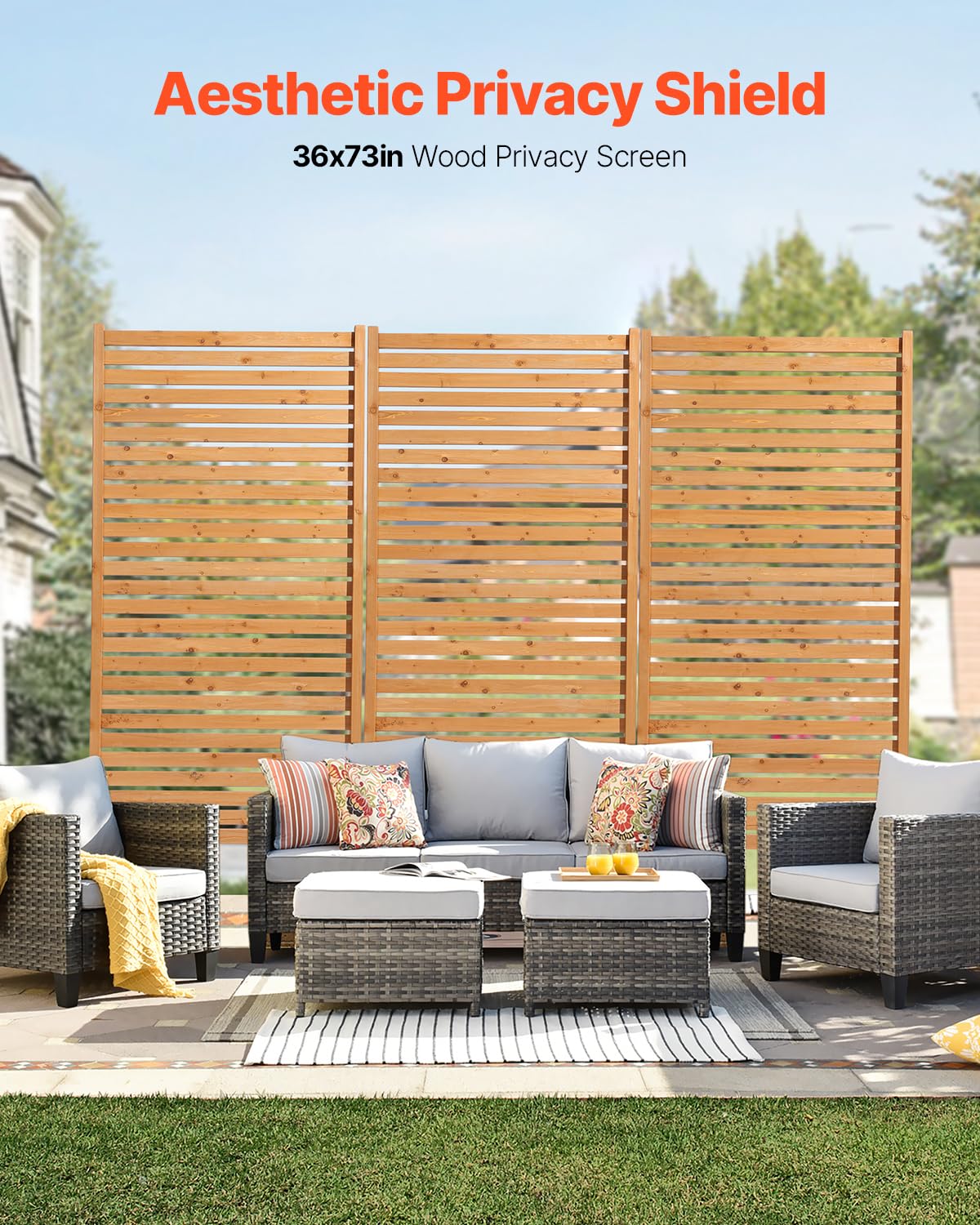 VEVOR Wooden Privacy Screen,36" W x 73" H Outdoor Privacy Screen, Freestanding Wood Privacy Panel with Stand,Outdoor Divider for Balcony Patio Lawn Garden - Image 3