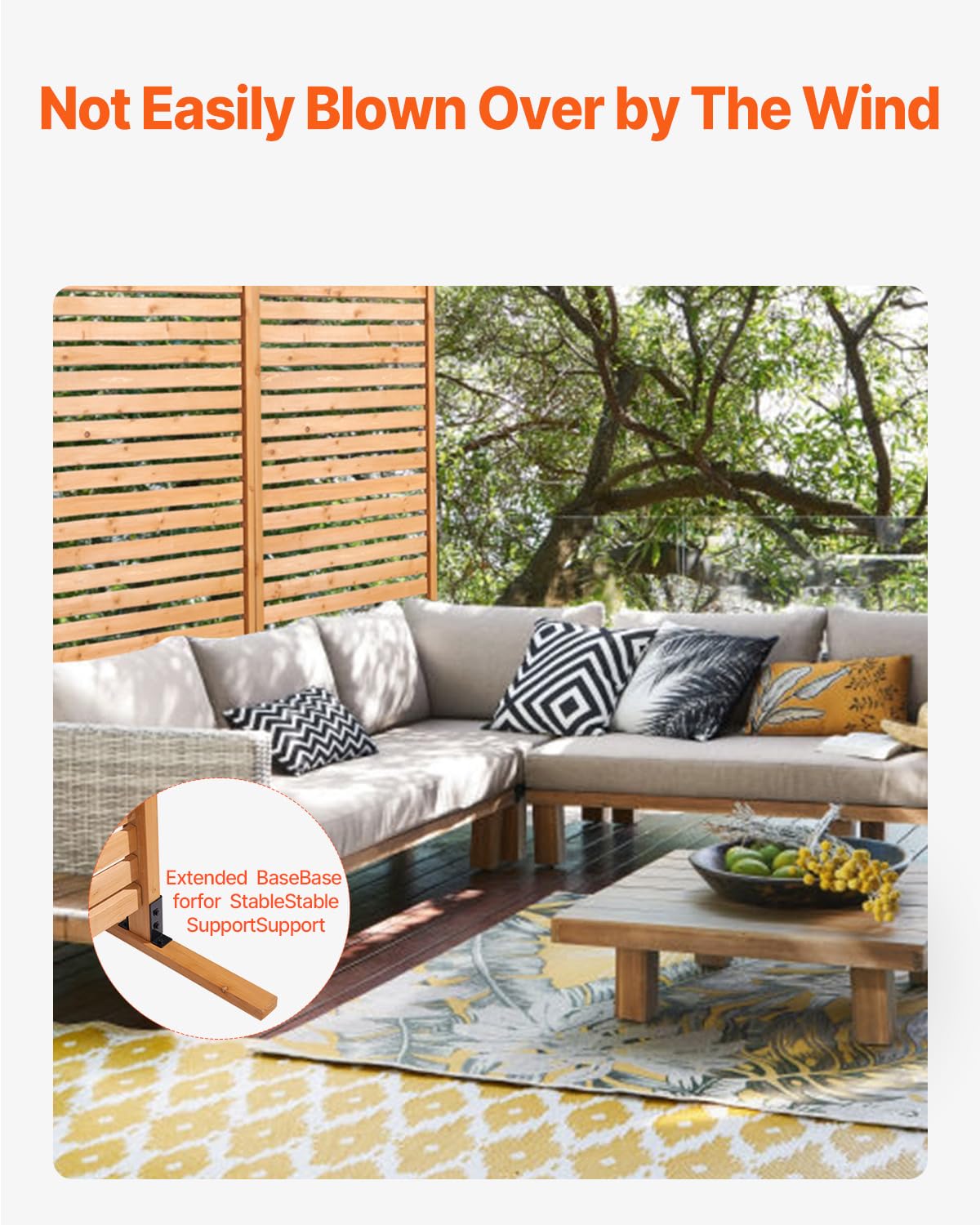 VEVOR Wooden Privacy Screen,36" W x 73" H Outdoor Privacy Screen, Freestanding Wood Privacy Panel with Stand,Outdoor Divider for Balcony Patio Lawn Garden - Image 4