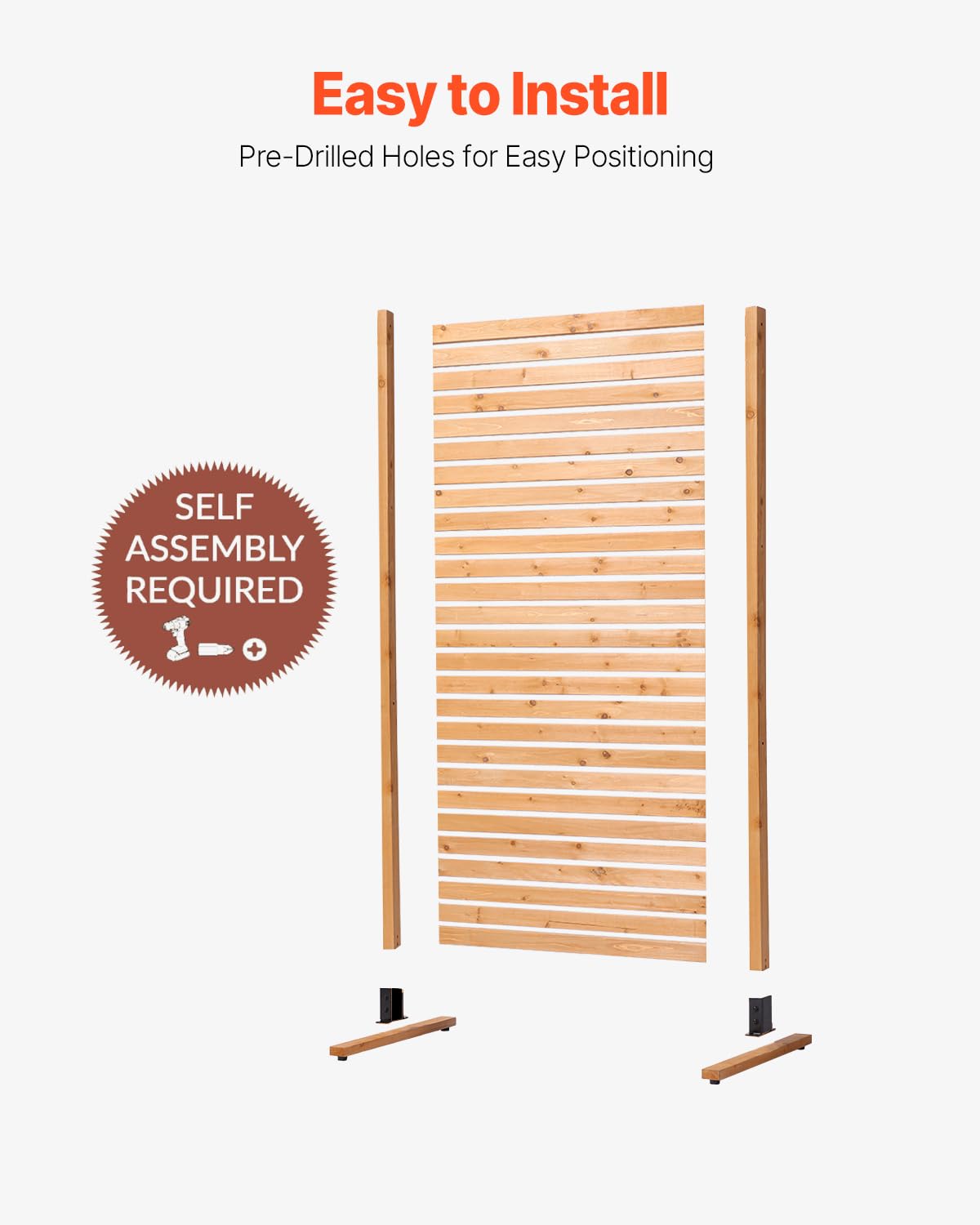 VEVOR Wooden Privacy Screen,36" W x 73" H Outdoor Privacy Screen, Freestanding Wood Privacy Panel with Stand,Outdoor Divider for Balcony Patio Lawn Garden - Image 6