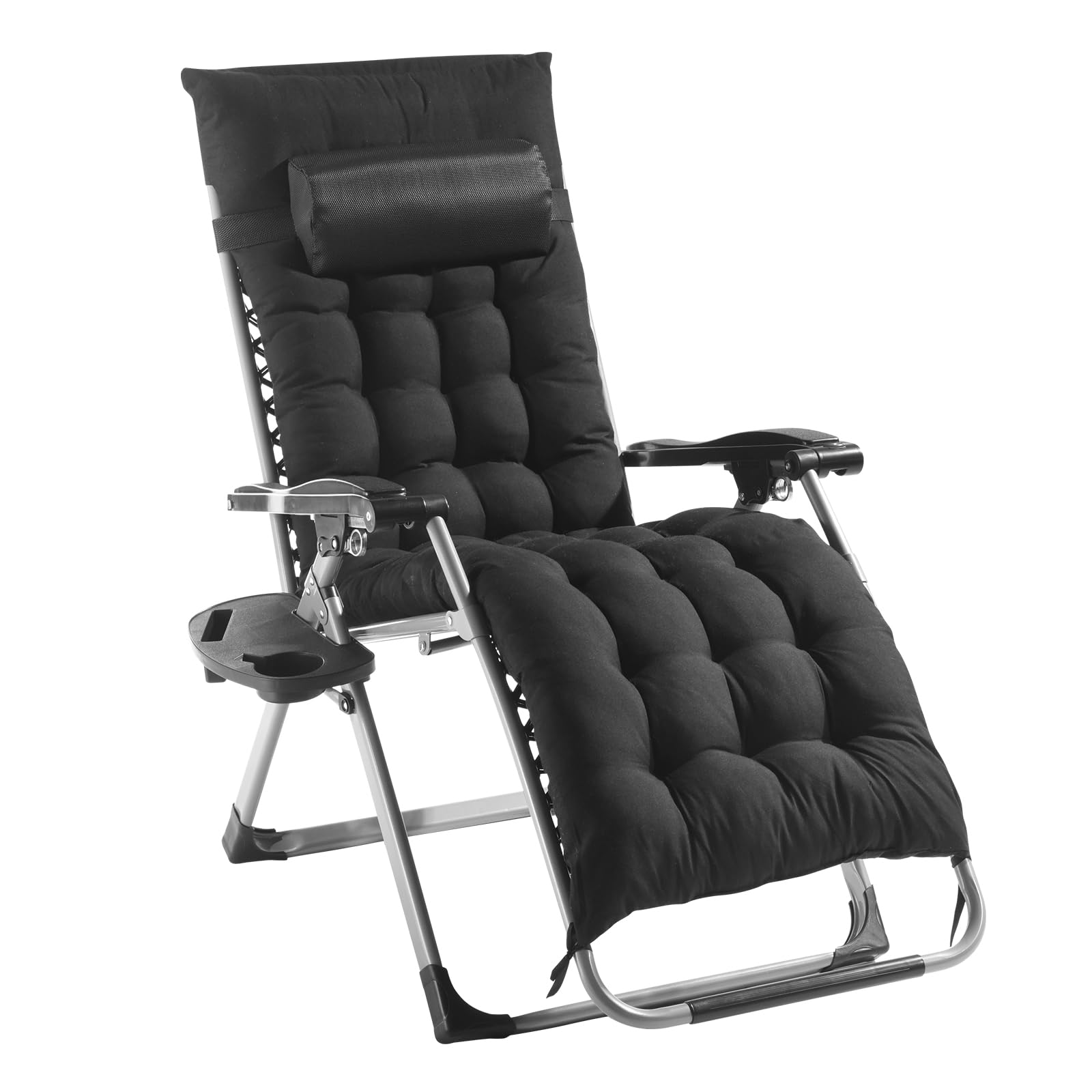 VEVOR Zero Gravity Chair, 26 inch Zero Gravity Recliner Lounge Chair for Indoor and Outdoor, Adjustable Anti Gravity Chair with Cushion, Headrest, Footrest, and Cupholder, 500 lbs, Black - Image 9